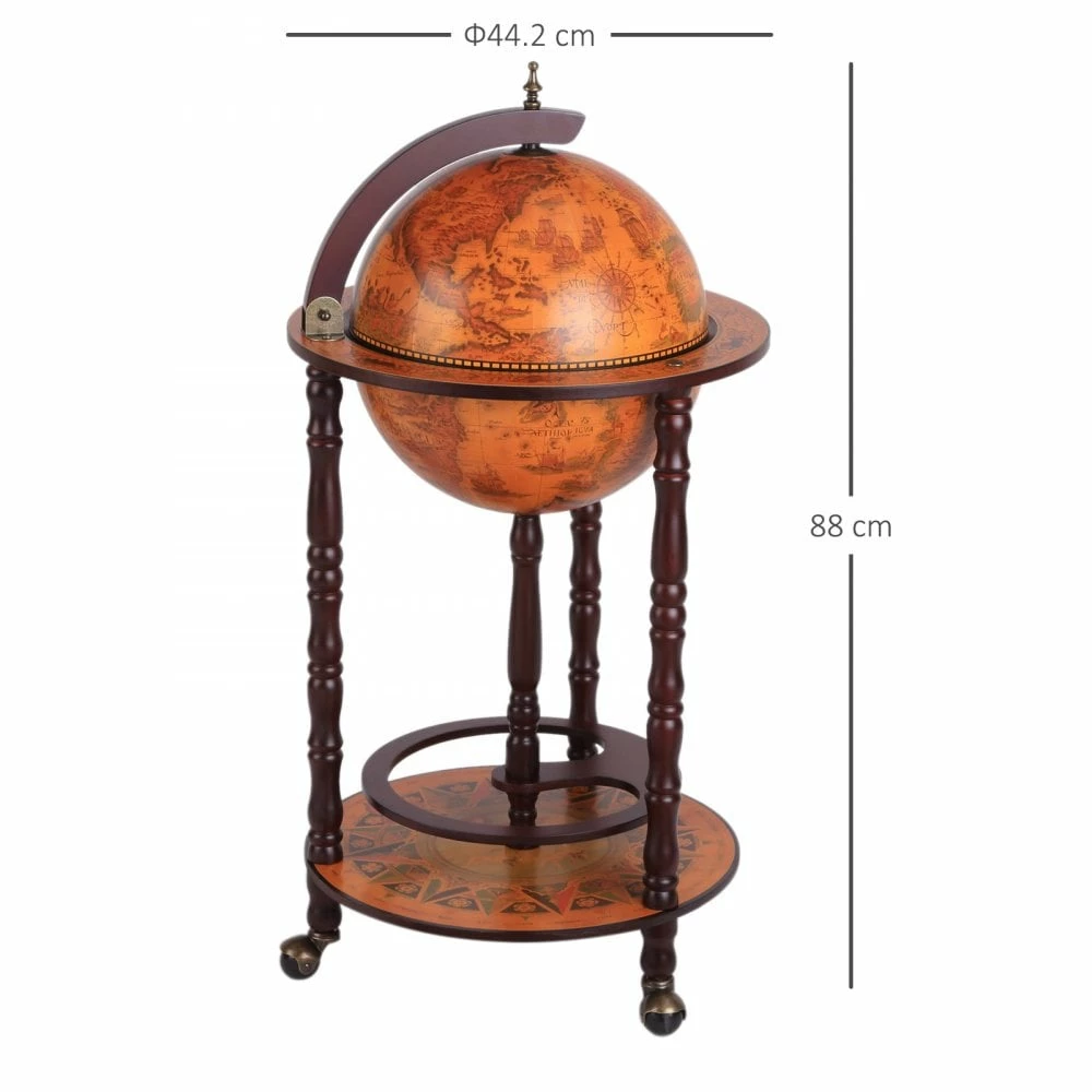 HOMCOM Globe Shaped Vintage Retro Style Drink Cabinet Mini Bar With Wheels - Image 2