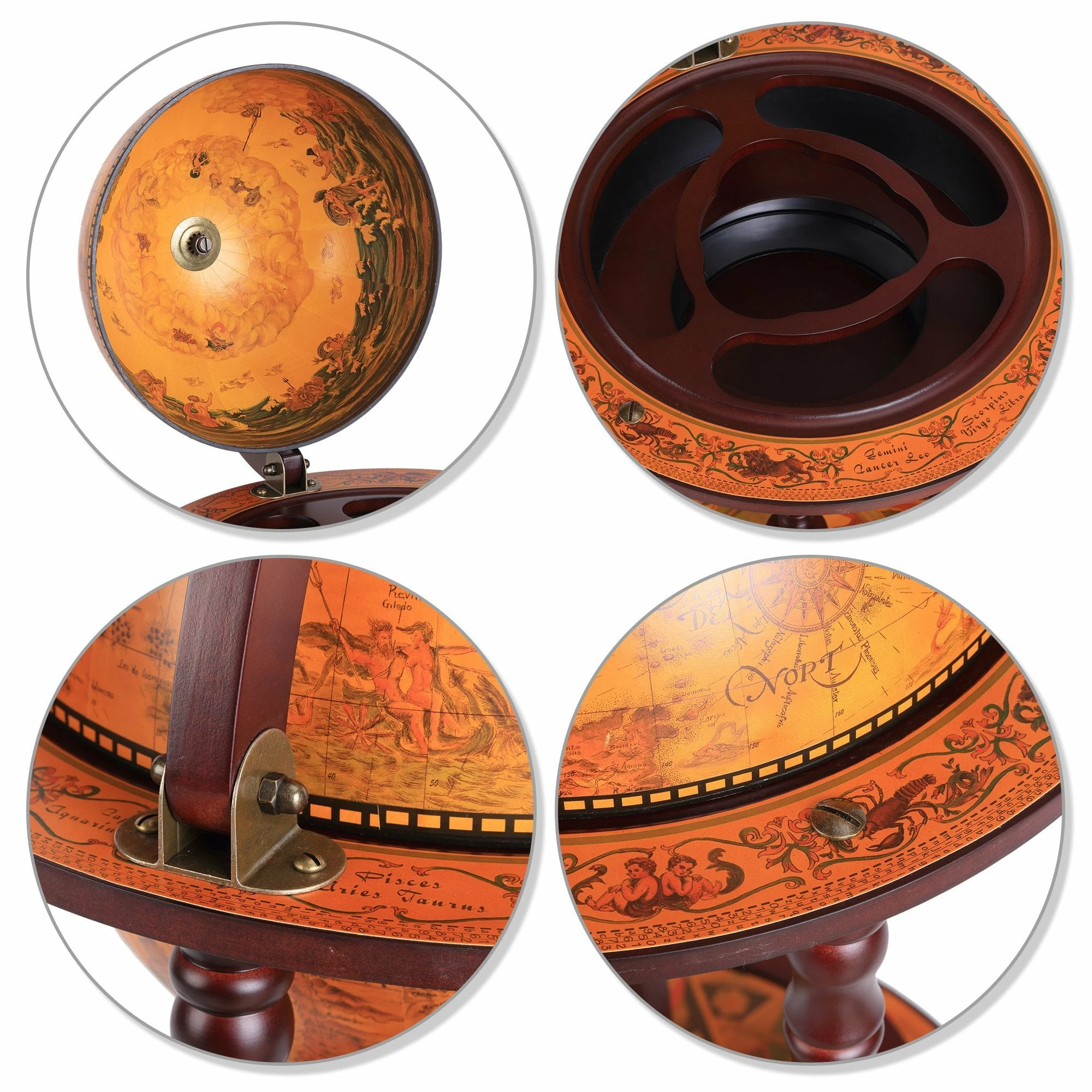 HOMCOM Globe Shaped Vintage Retro Style Drink Cabinet Mini Bar With Wheels - Image 4