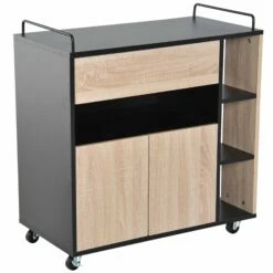 HOMCOM Rolling Kitchen Island - Oak/Black Colour