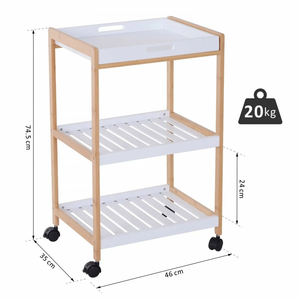 HOMCOM Kitchen Trolley, Bamboo/MDF Board, 74.5H Cm - Image 2