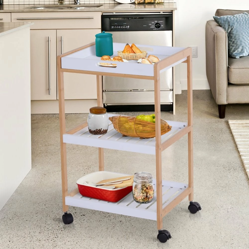 HOMCOM Kitchen Trolley, Bamboo/MDF Board, 74.5H Cm - Image 7
