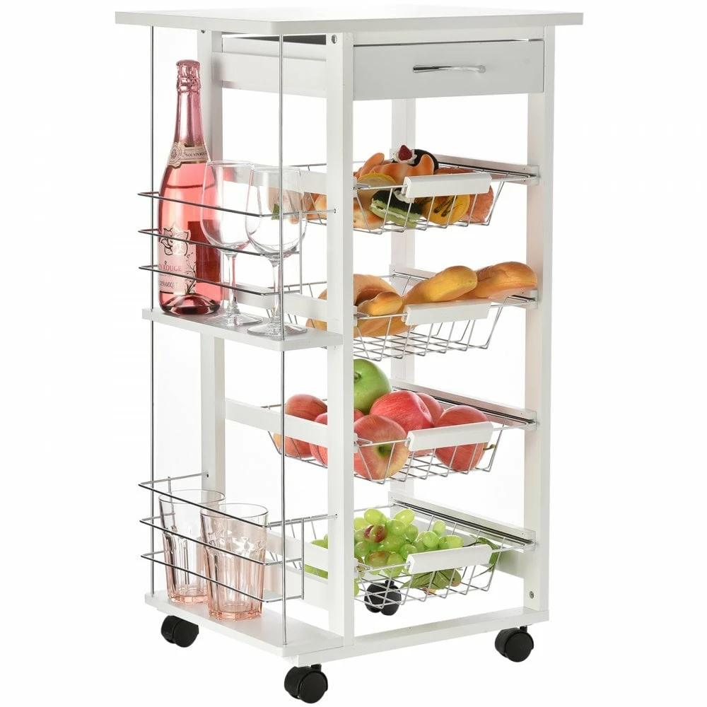 HOMCOM MDF Multifunction Kitchen Island Trolley White - Image 3