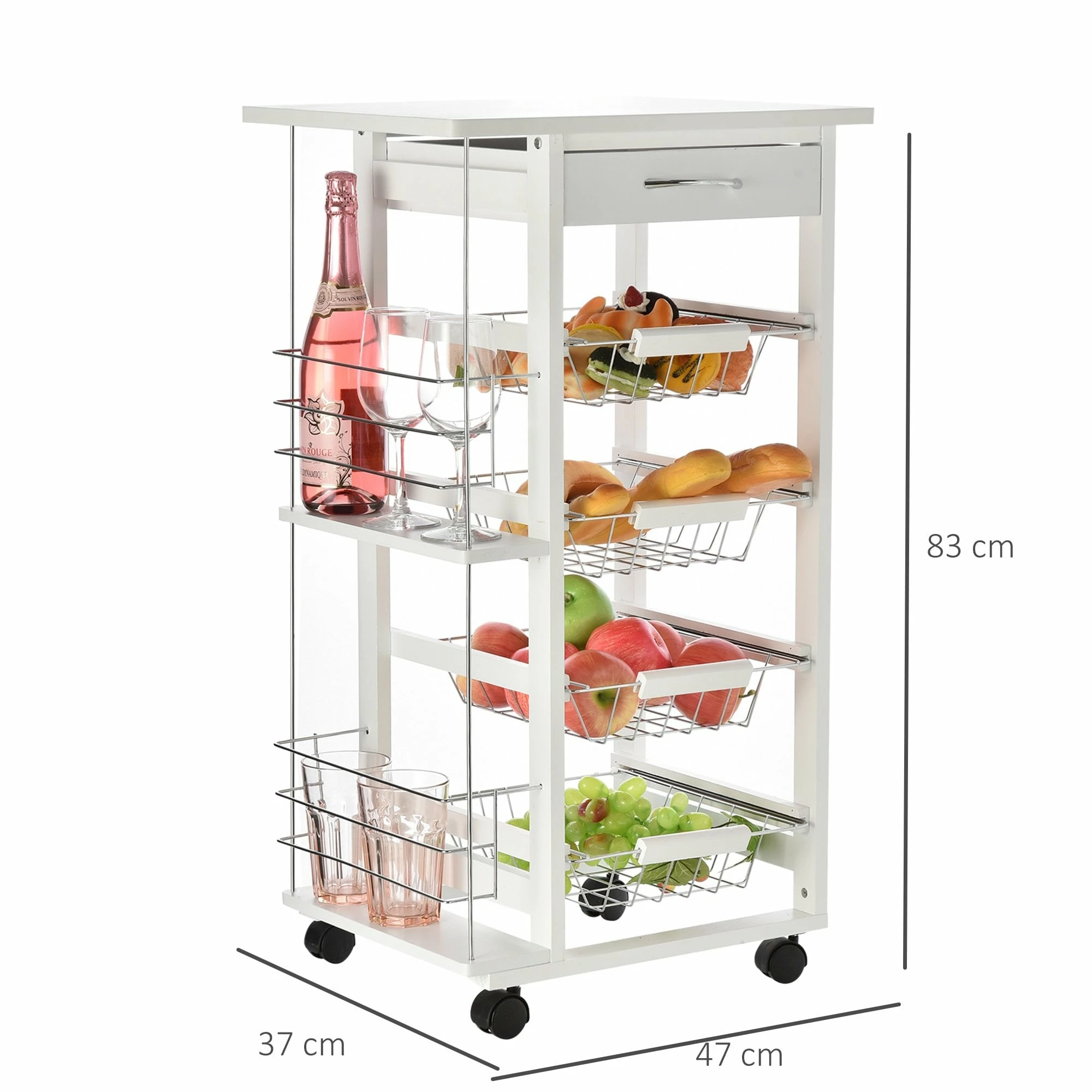 HOMCOM MDF Multifunction Kitchen Island Trolley White - Image 4