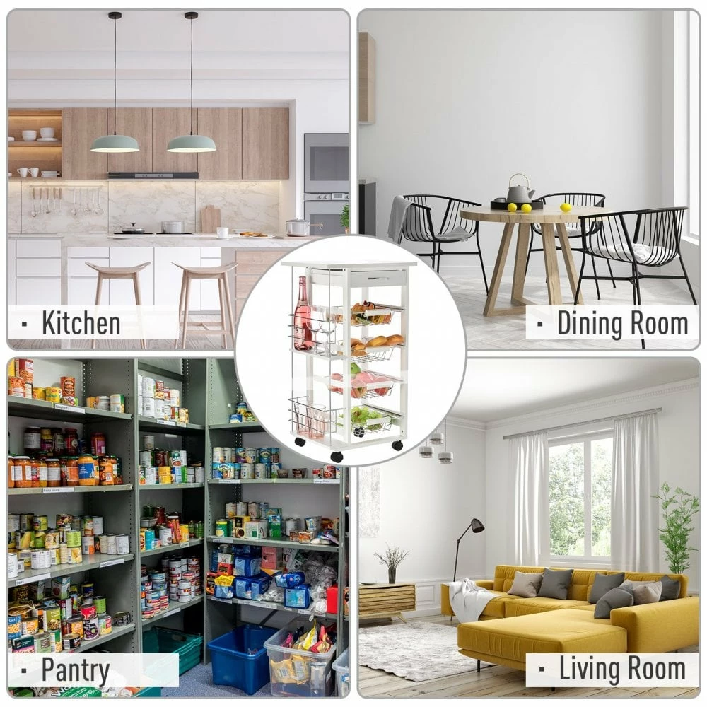 HOMCOM MDF Multifunction Kitchen Island Trolley White - Image 6