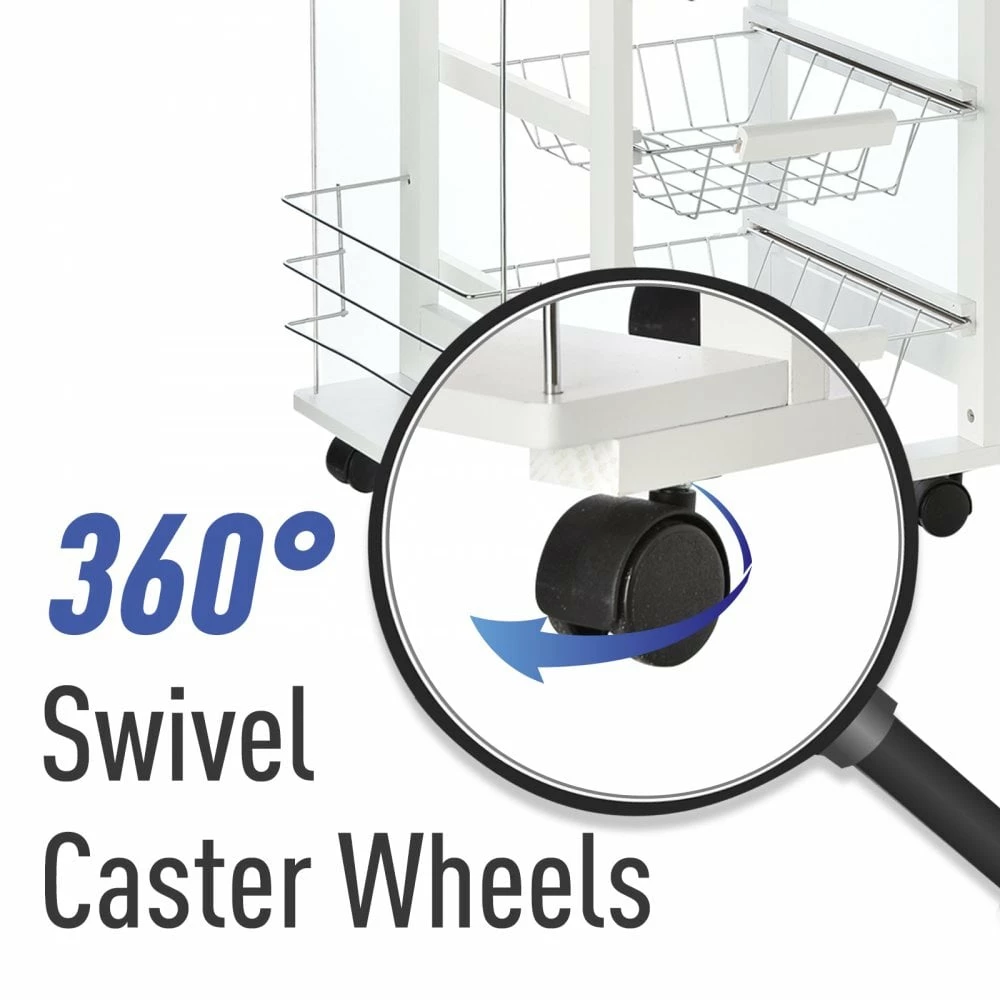 HOMCOM MDF Multifunction Kitchen Island Trolley White - Image 7