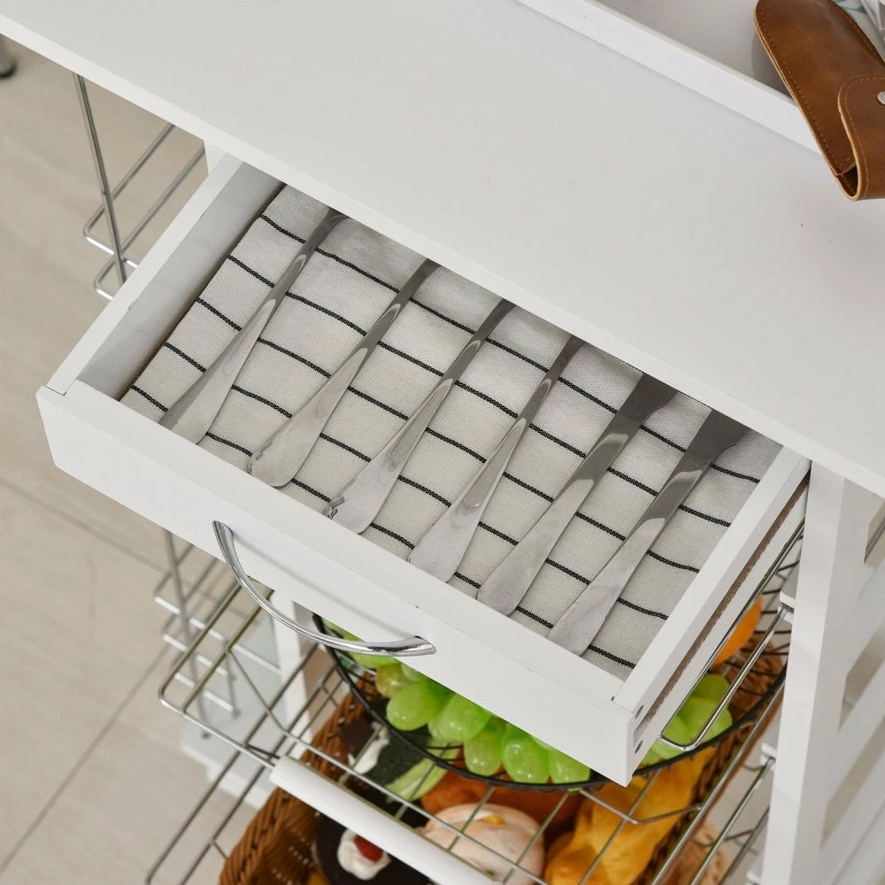 HOMCOM MDF Multifunction Kitchen Island Trolley White - Image 8