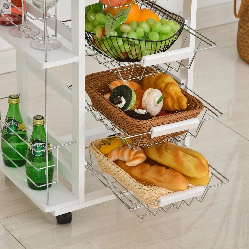 HOMCOM MDF Multifunction Kitchen Island Trolley White - Image 9