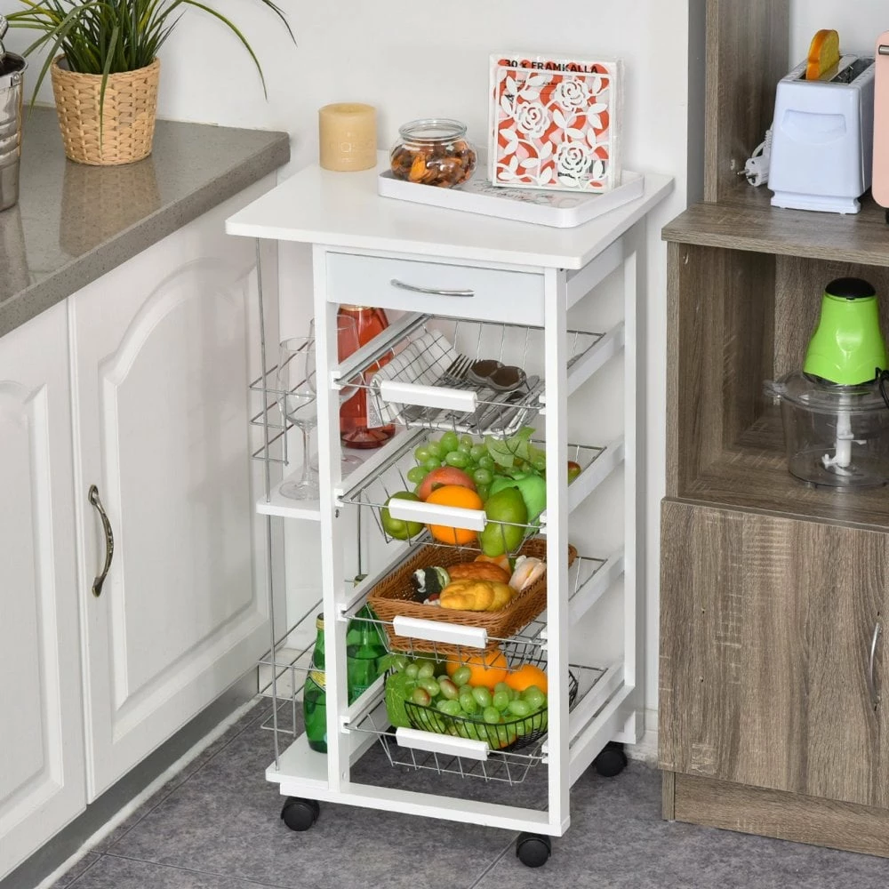 HOMCOM MDF Multifunction Kitchen Island Trolley White - Image 10