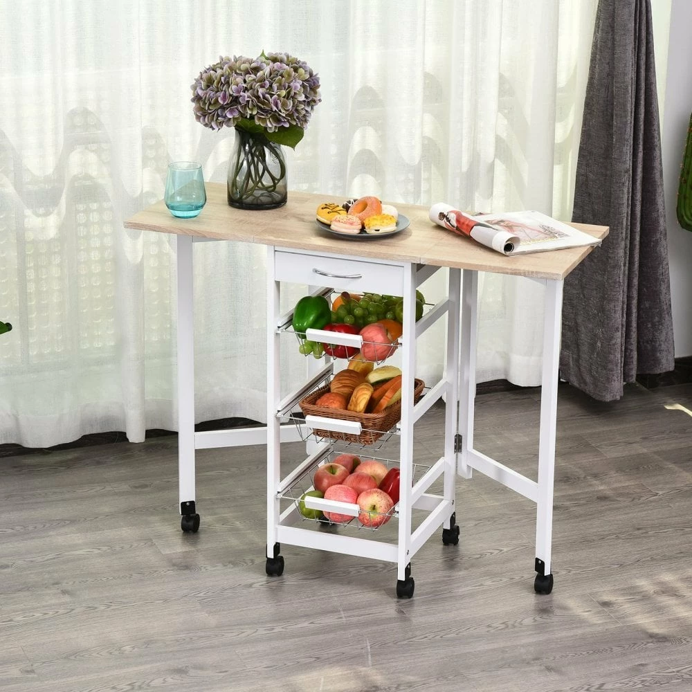 HOMCOM MDF Extendable Kitchen Island Trolley - White - Image 2