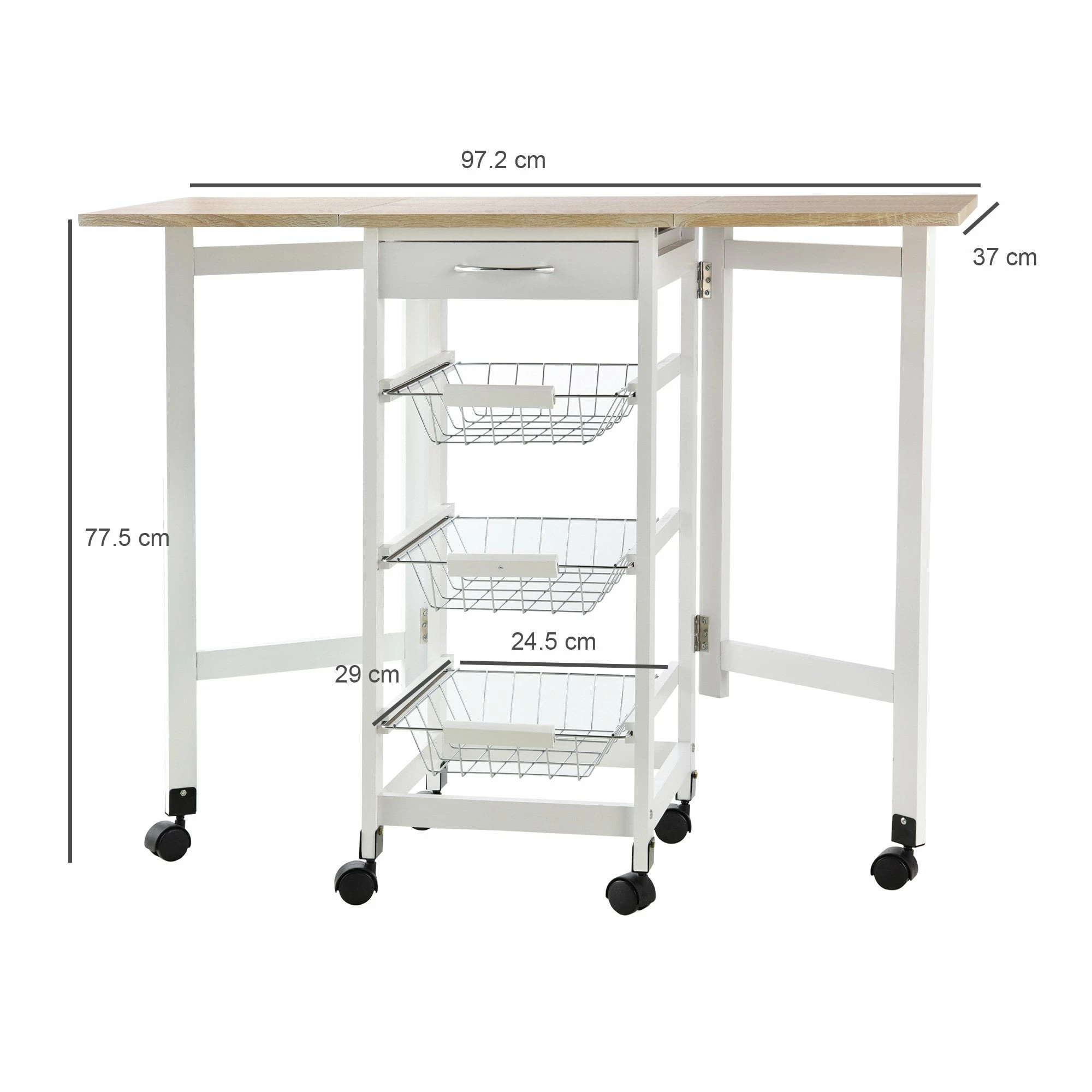 HOMCOM MDF Extendable Kitchen Island Trolley - White - Image 3