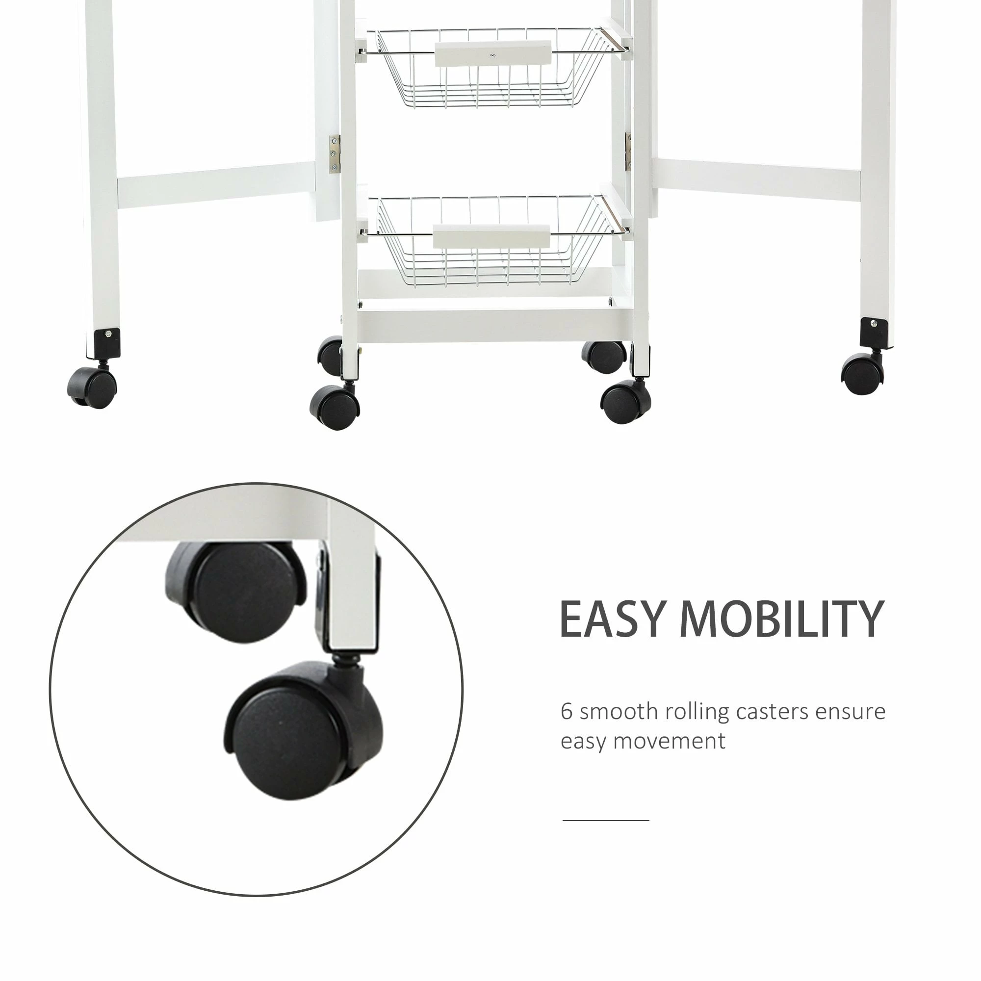 HOMCOM MDF Extendable Kitchen Island Trolley - White - Image 5