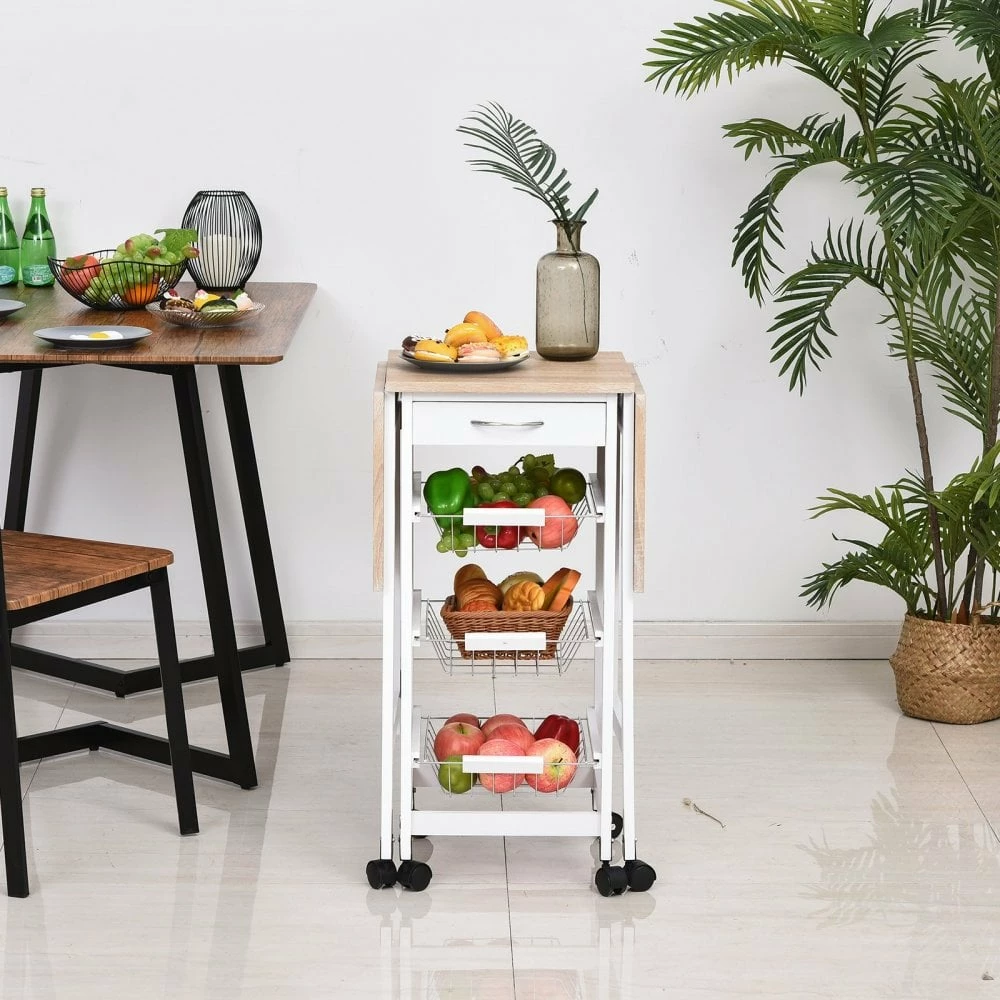 HOMCOM MDF Extendable Kitchen Island Trolley - White - Image 8