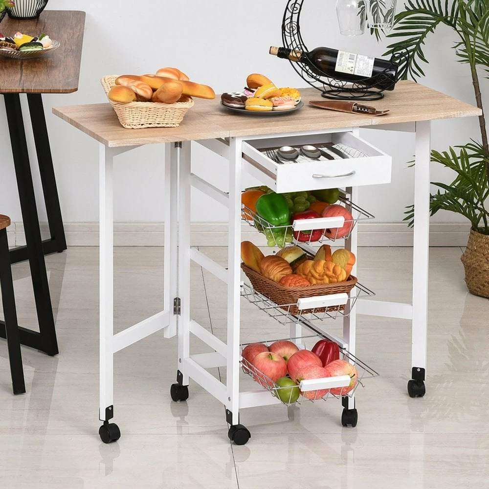 HOMCOM MDF Extendable Kitchen Island Trolley - White - Image 10