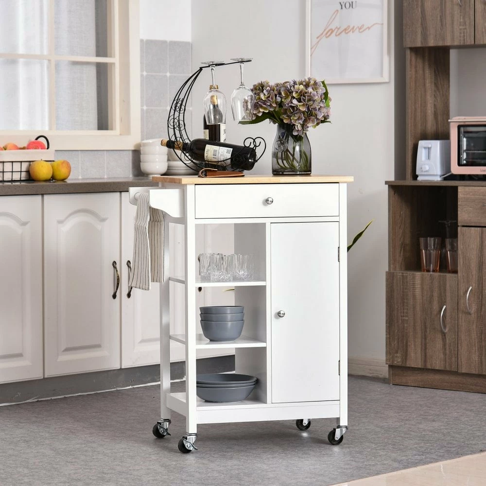 HOMCOM Kitchen Storage Trolley White - Image 2