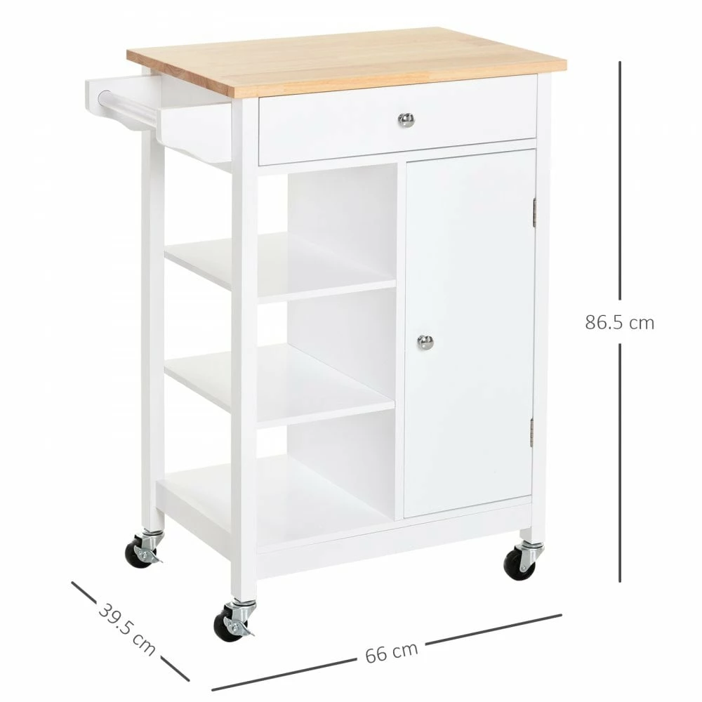 HOMCOM Kitchen Storage Trolley White - Image 3