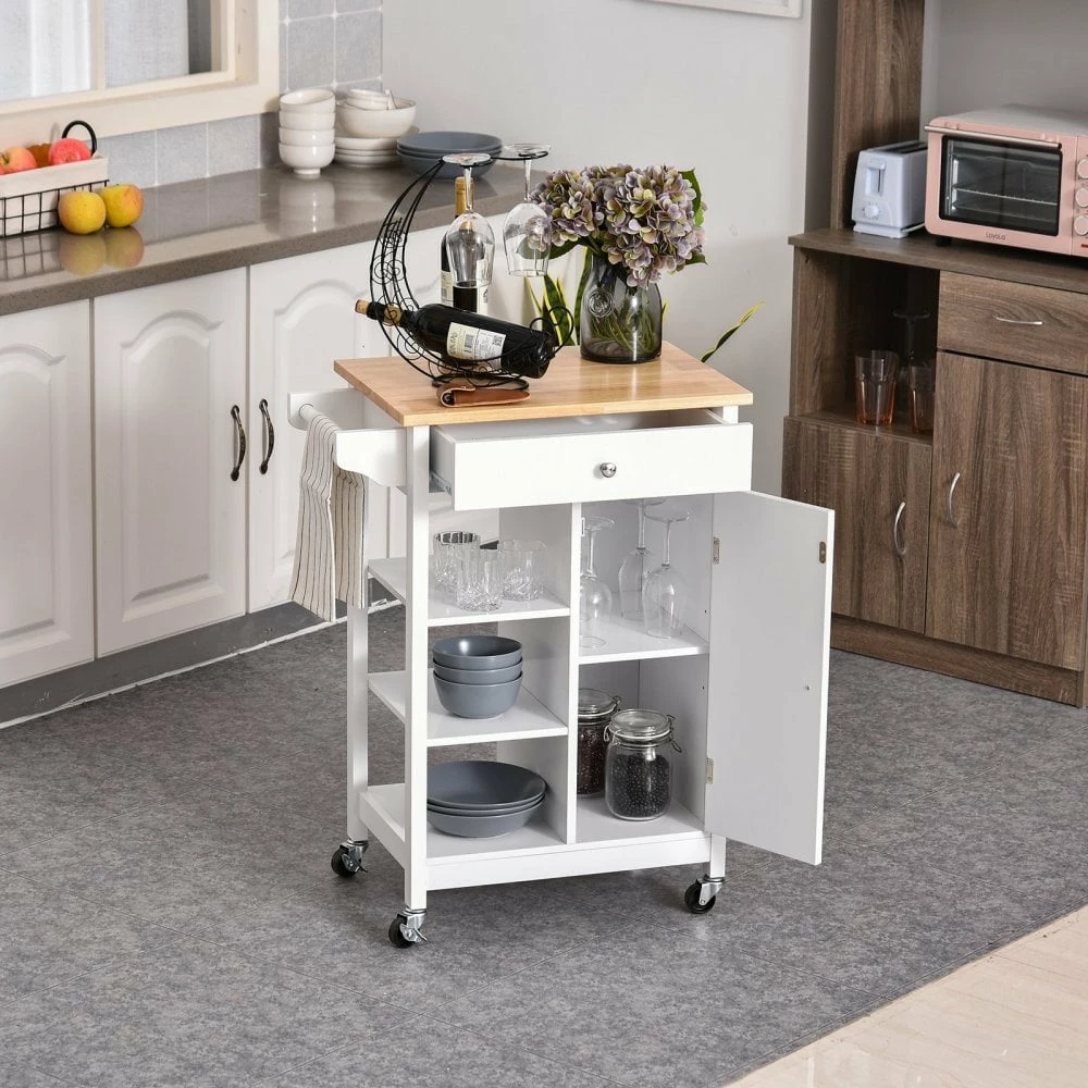 HOMCOM Kitchen Storage Trolley White - Image 4