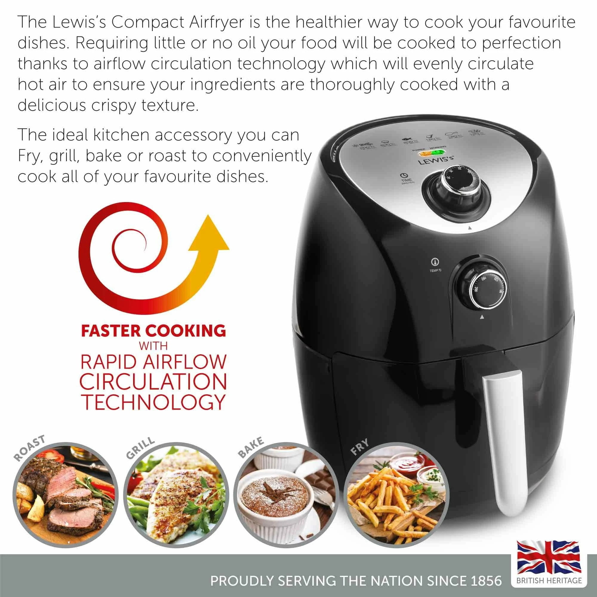 Lewis's Compact Air Fryer 2.4L 900W - Black - Image 4