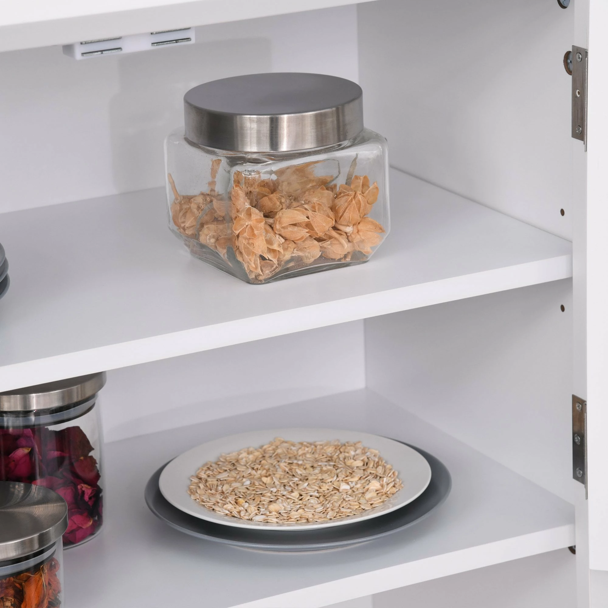 Kitchen Buffet And Hutch Wooden Storage Cupboard With Framed Glass Door, Drawer, Microwave Space For Dining And Living Room, 68.6W X 40D X 164Hcm, White - Image 9