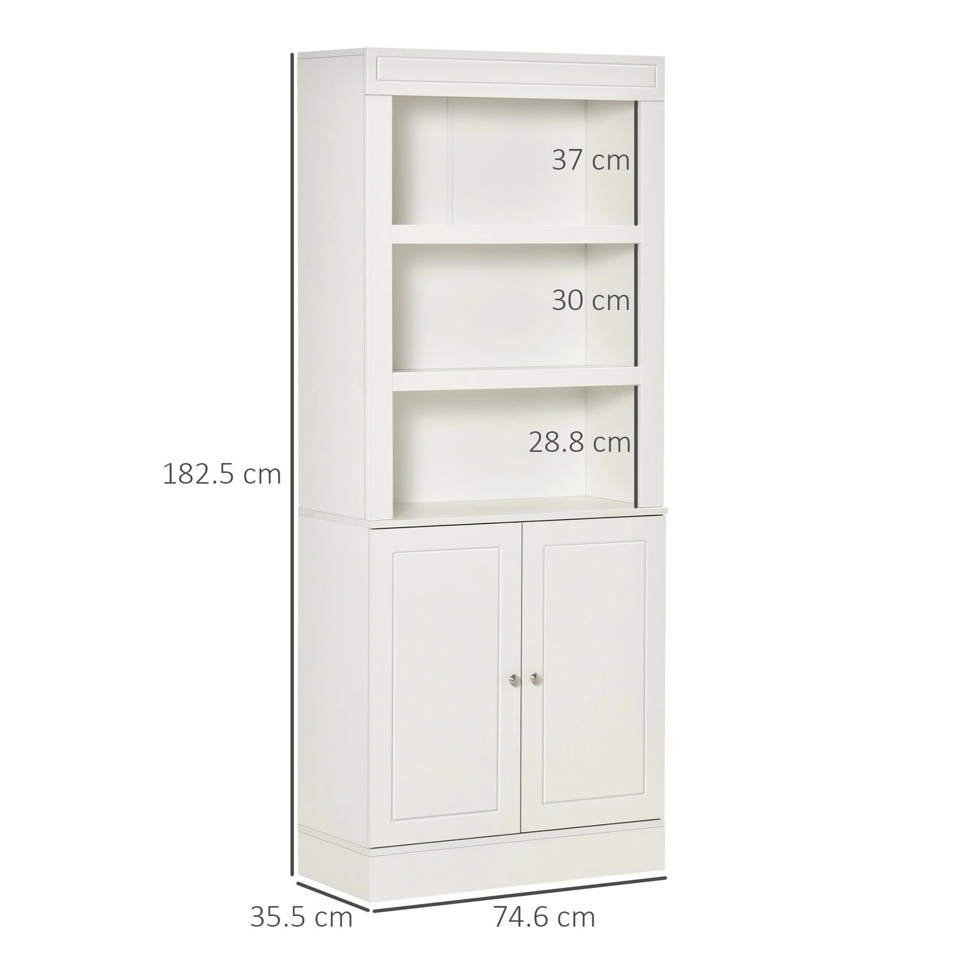 Kitchen Cupboard With 6-tier Adjustable Shelving, Freestanding Sideboard With 3 Open Compartments And Double-Door Cabinet - White - Image 2
