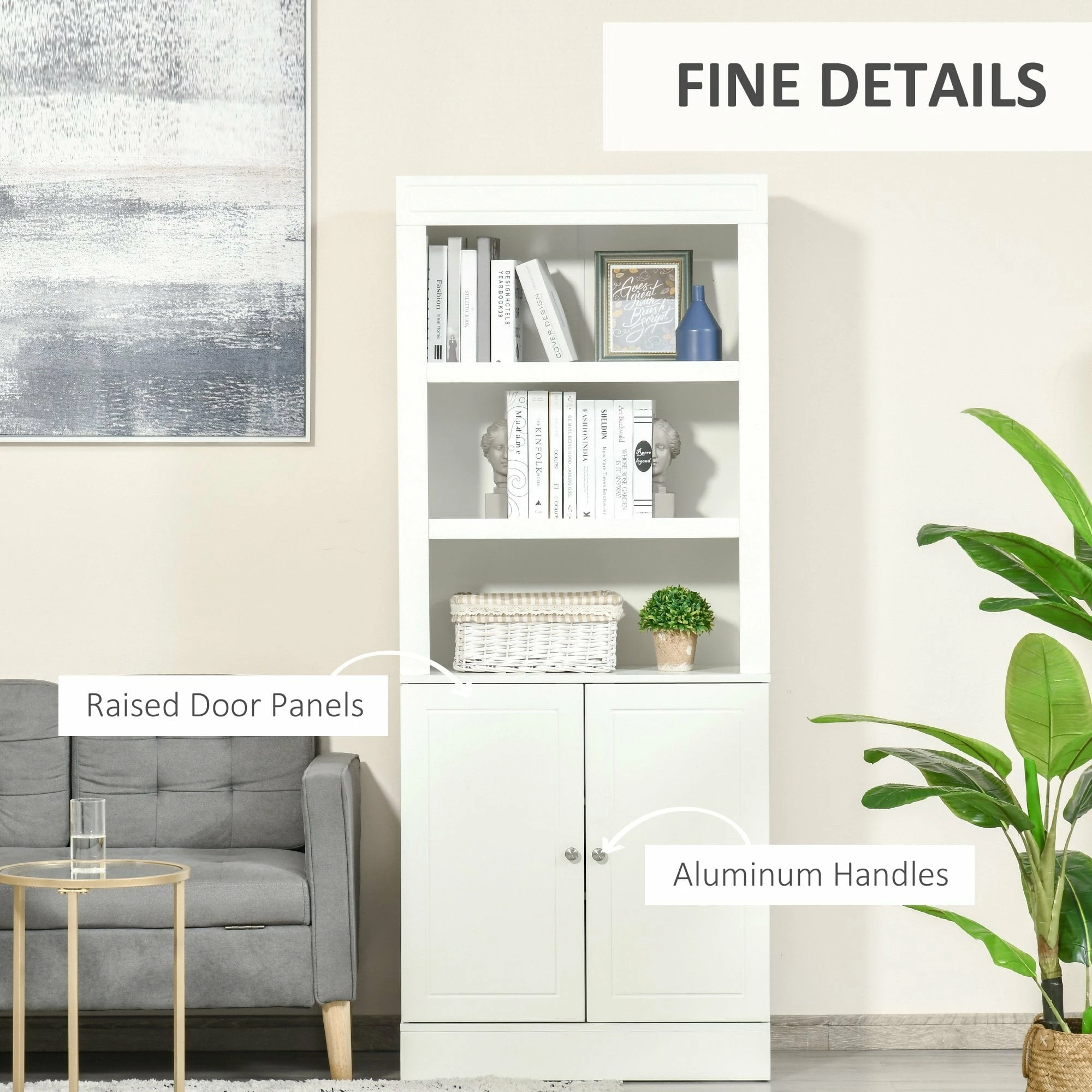 Kitchen Cupboard With 6-tier Adjustable Shelving, Freestanding Sideboard With 3 Open Compartments And Double-Door Cabinet - White - Image 5