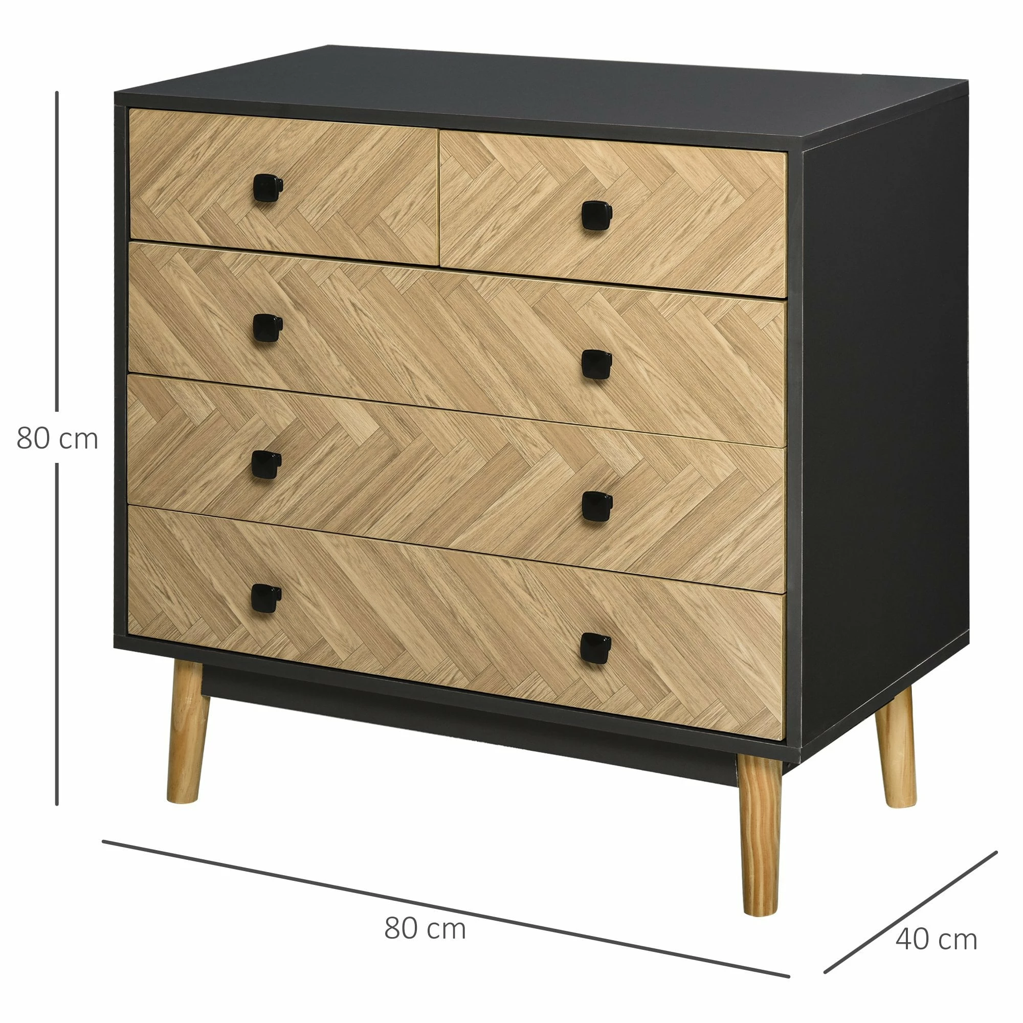 5-Drawer Chest Storage Cabinet Sideboards With Metal Handles Freestanding Dresser For Bedroom, Living Room Wooden Bedroom - Image 3