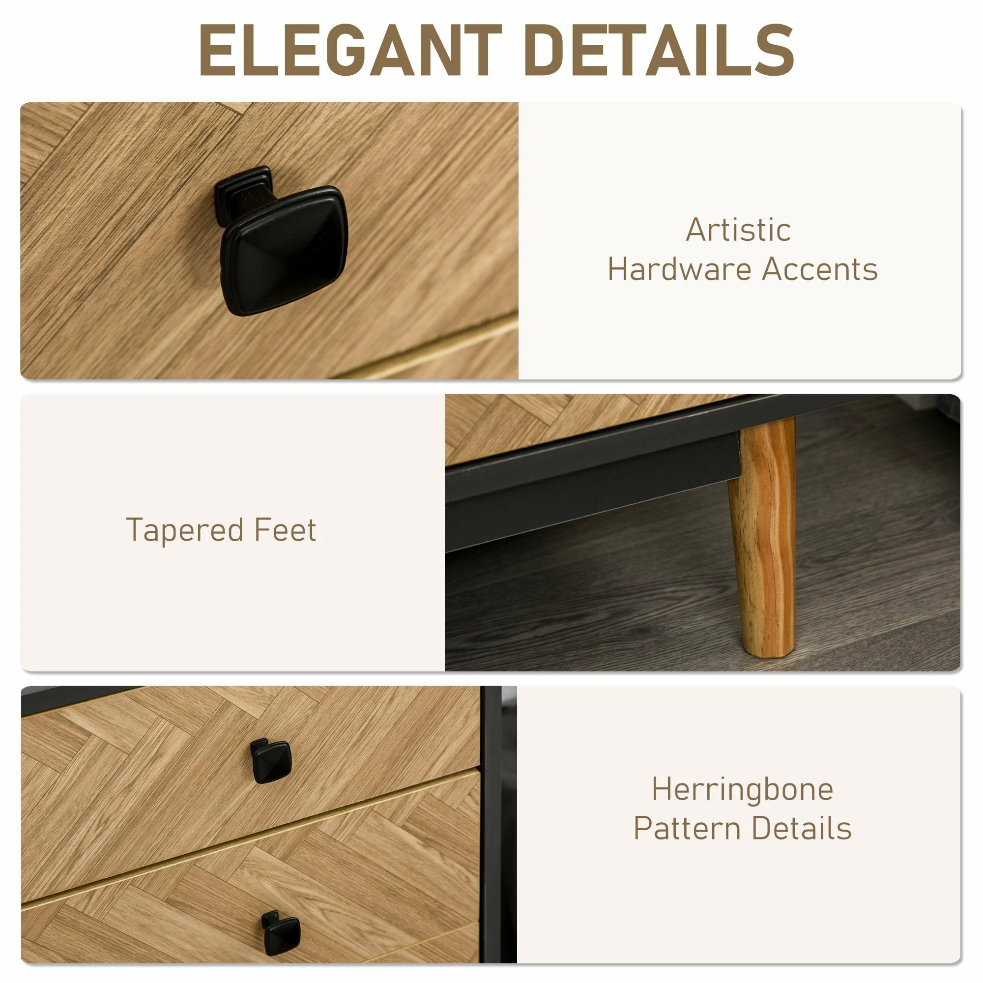 5-Drawer Chest Storage Cabinet Sideboards With Metal Handles Freestanding Dresser For Bedroom, Living Room Wooden Bedroom - Image 6