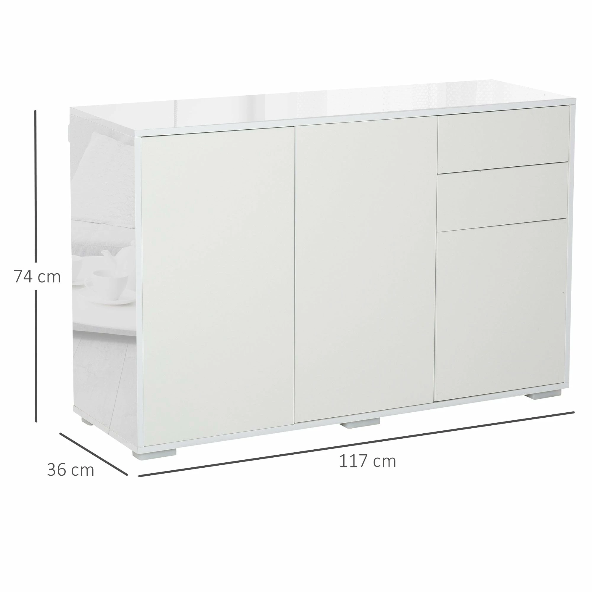 Modern Stylish Freestanding Push-Open Cabinet With 2 Drawer 2 Door Cabinet For Home Office Highlight, 117W X 36D X 74Hcm-White For Living Room, Bedroom, Bathroom, Kitchen, Highlight White And Matte White - Image 3