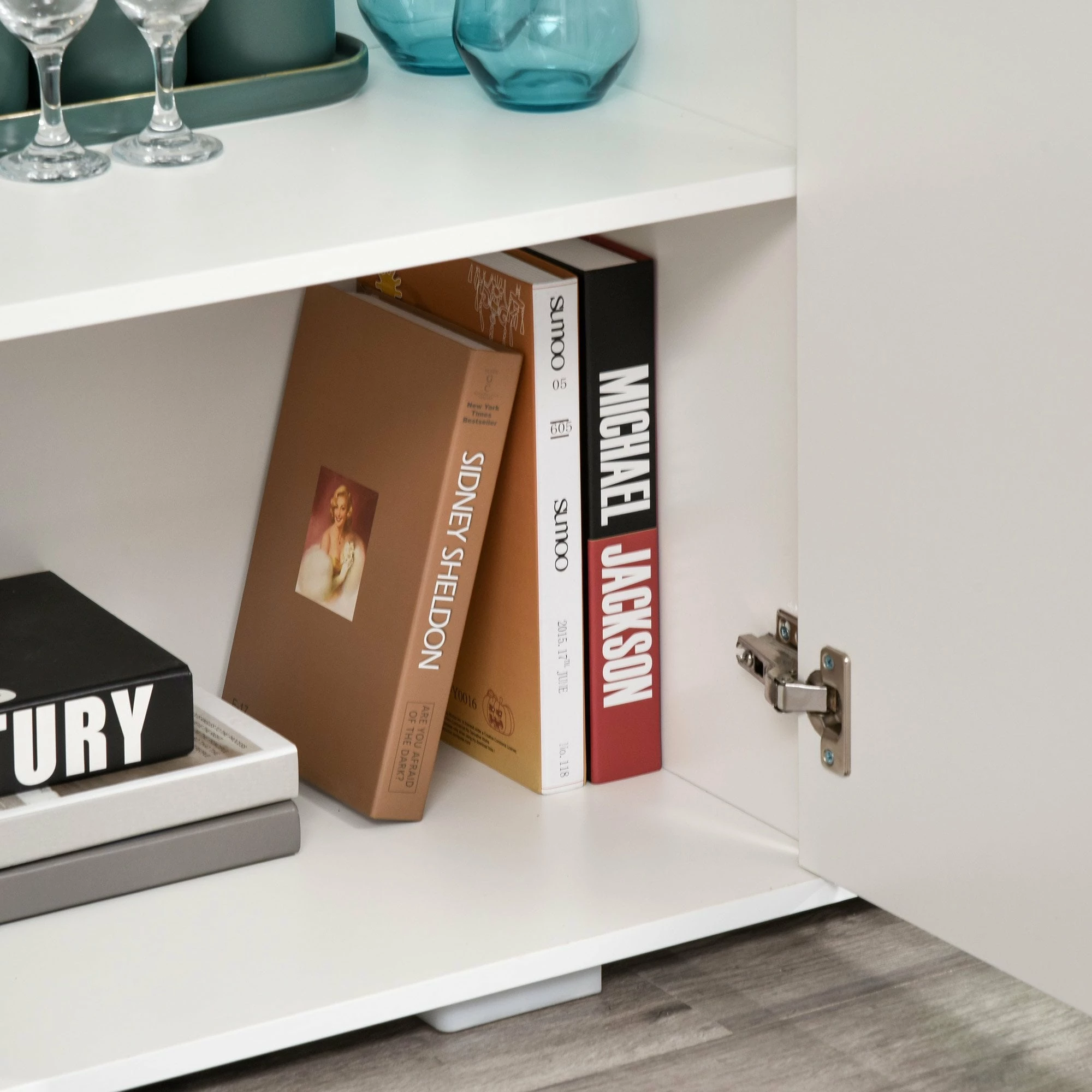 Modern Stylish Freestanding Push-Open Cabinet With 2 Drawer 2 Door Cabinet For Home Office Highlight, 117W X 36D X 74Hcm-White For Living Room, Bedroom, Bathroom, Kitchen, Highlight White And Matte White - Image 9