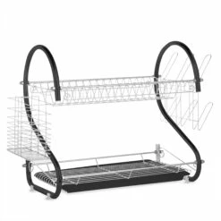 Lewis's 2 Tier Dish Drainer For Kitchen Sink - Black