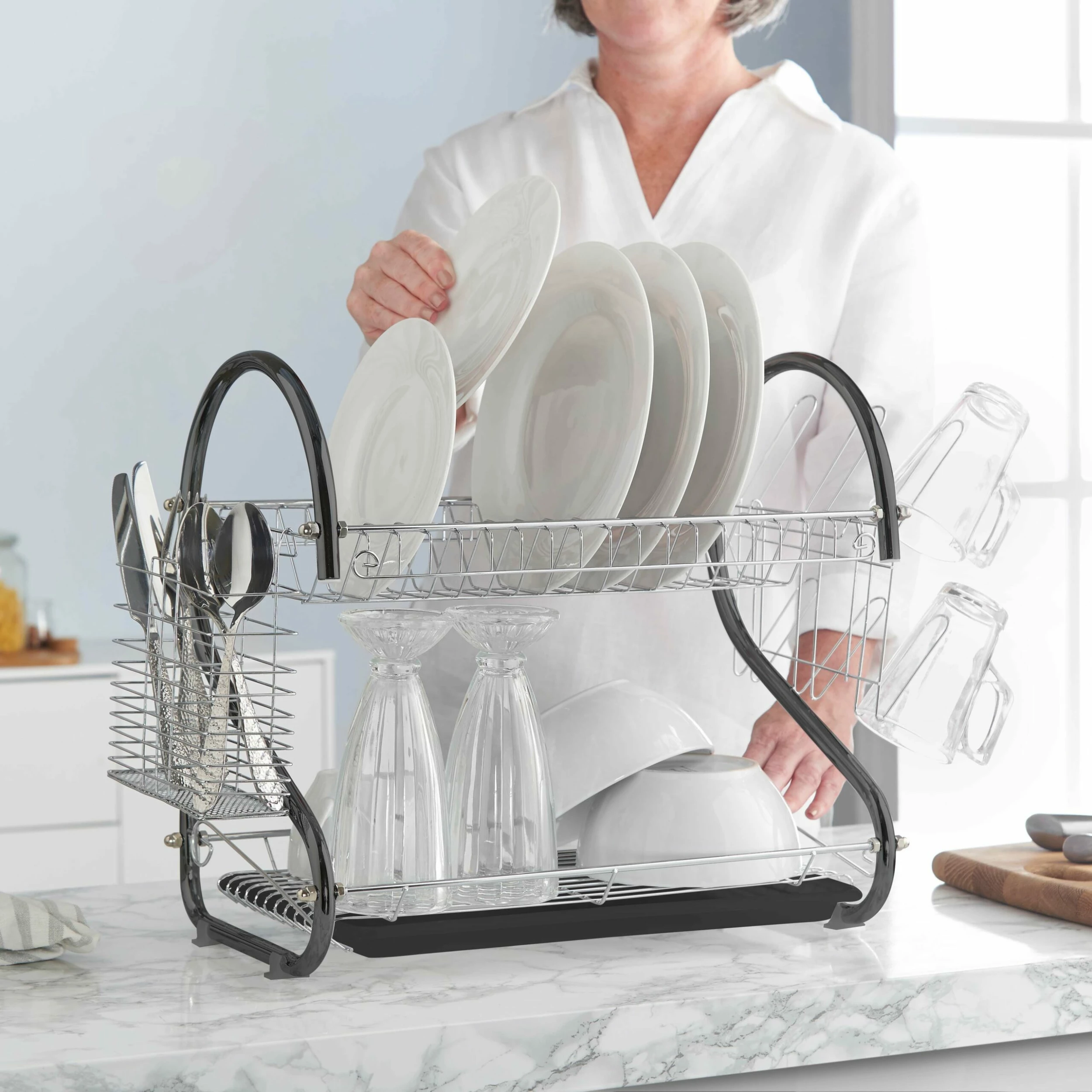 Lewis's 2 Tier Dish Drainer For Kitchen Sink - Black - Image 2