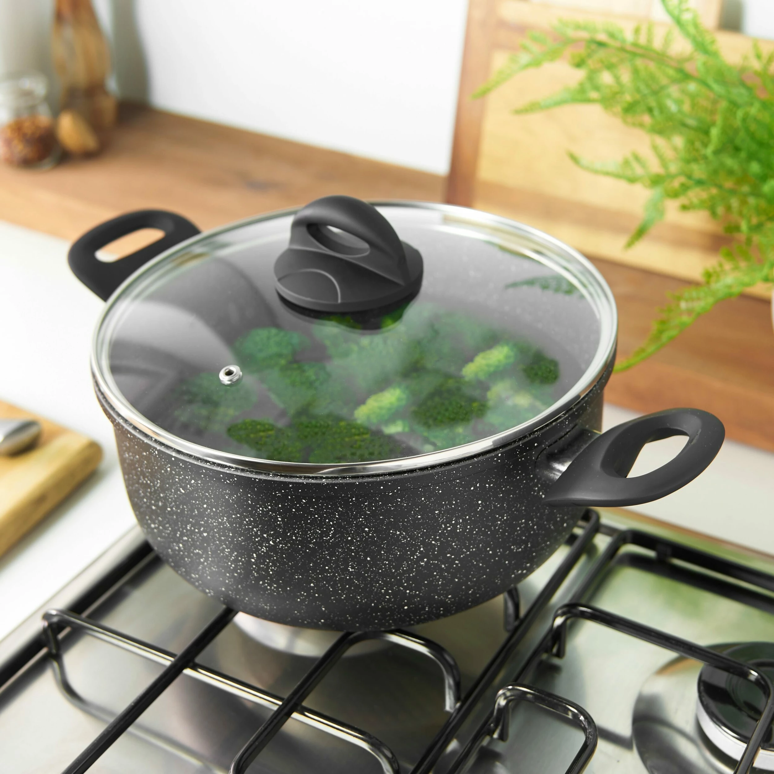 Lewis's Sovereign Stone 24cm Scratch Resistant Easy Clean Non Stick Stockpot & Lid - Image 3