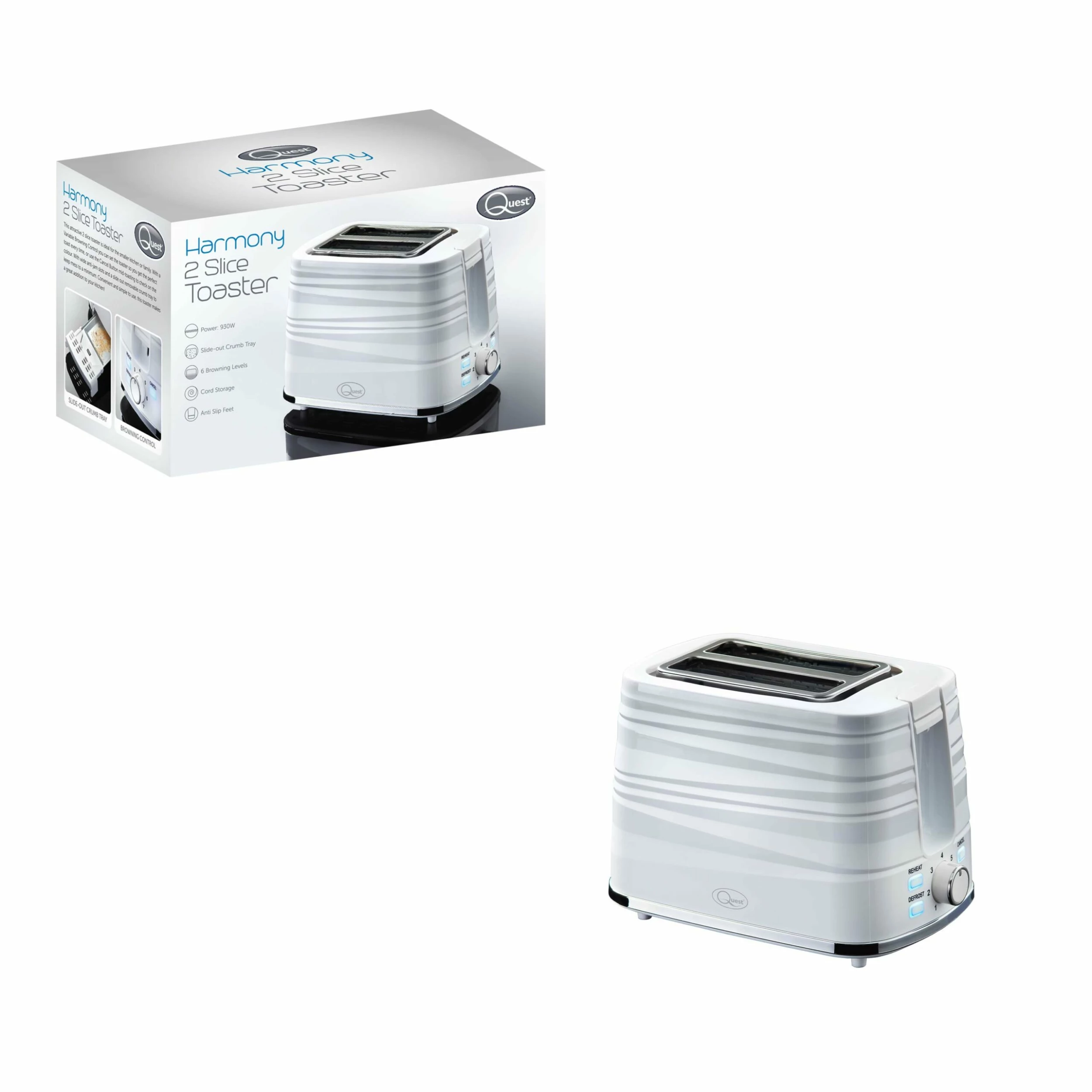 Quest Harmony 2 Slice Toaster - White - Image 8