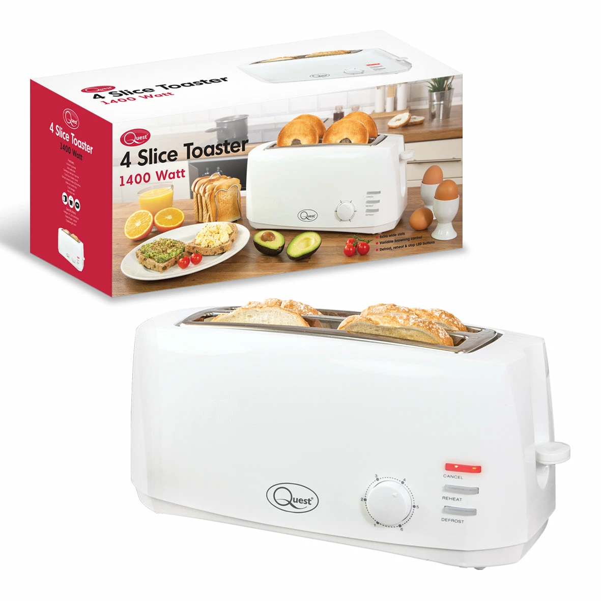 Quest 4 Slice Toaster - White - Image 3