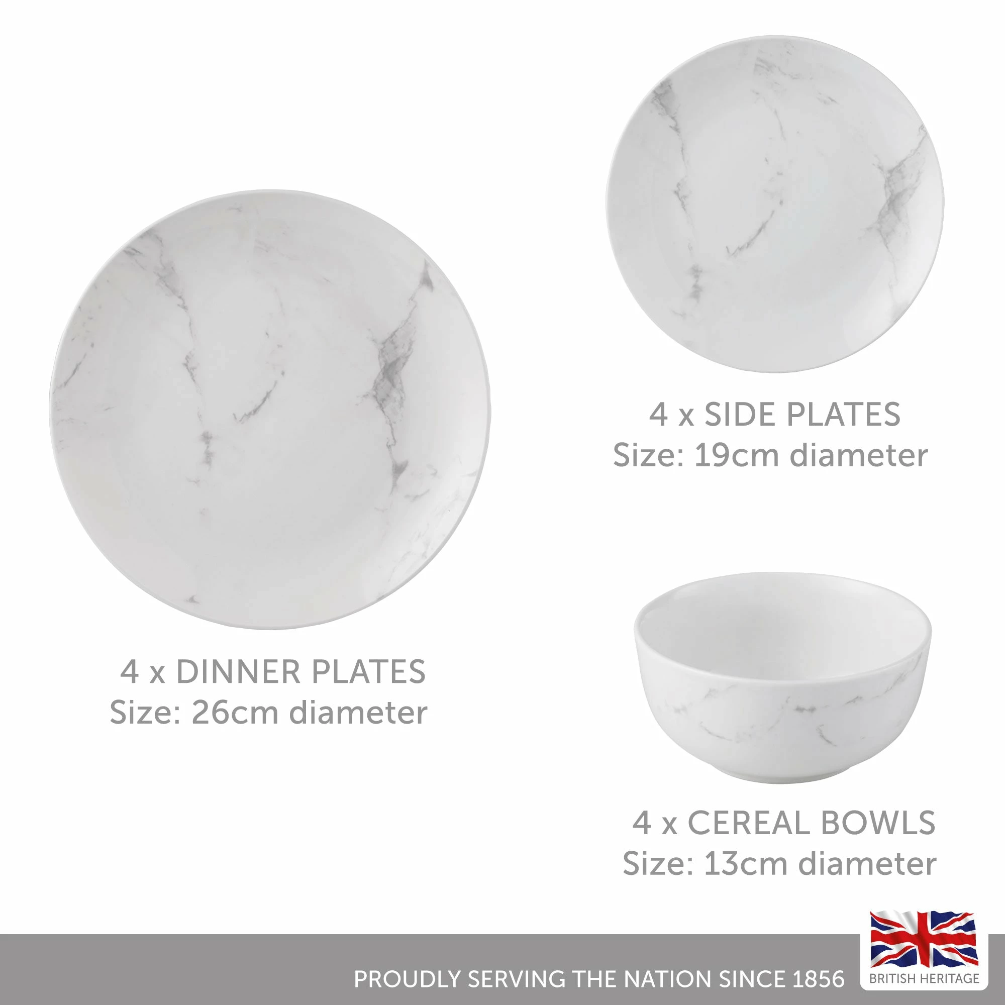 Lewis's 12 Piece Dinner Set - Marble - Image 4