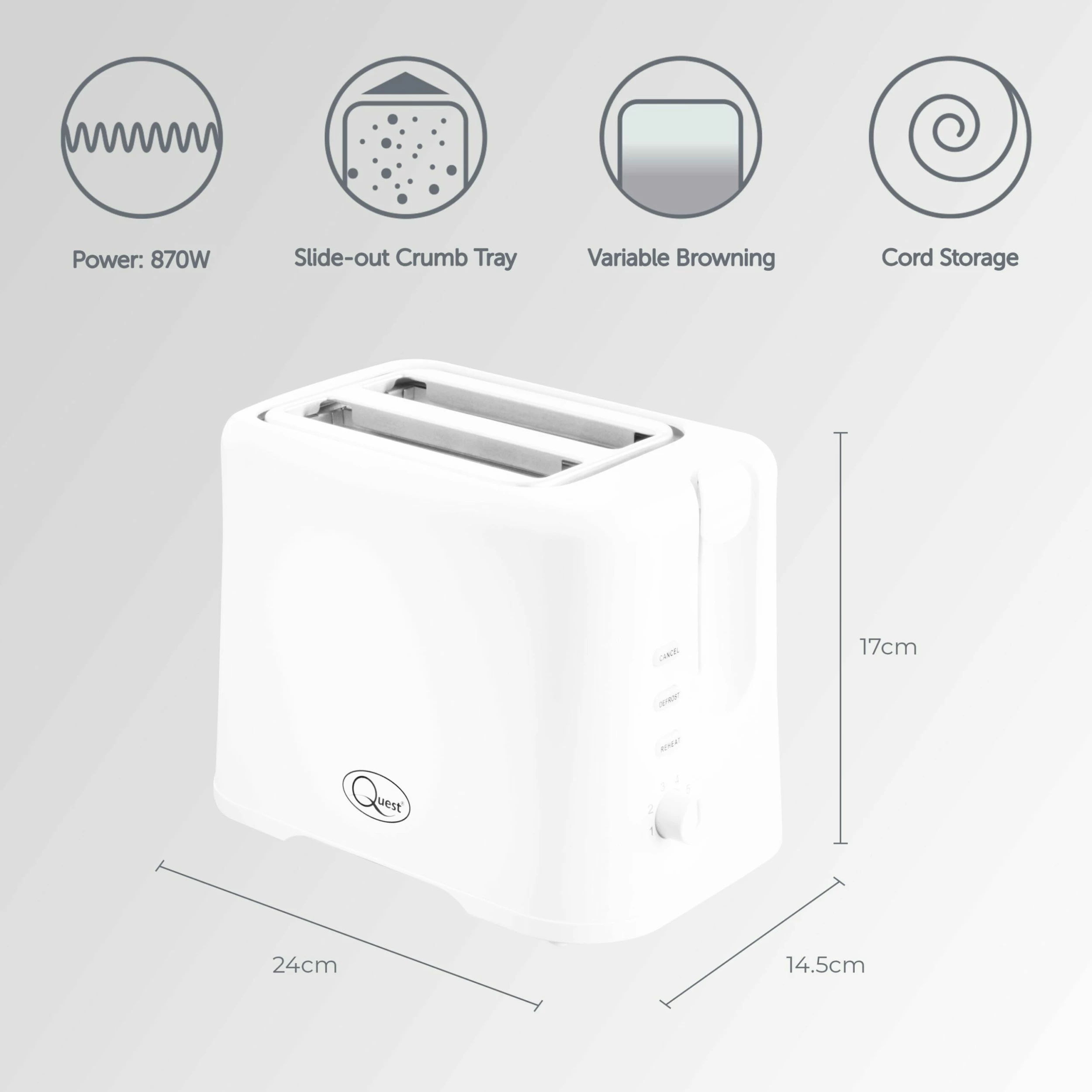 Quest 2 Slice Plastic Toaster - White - Image 7