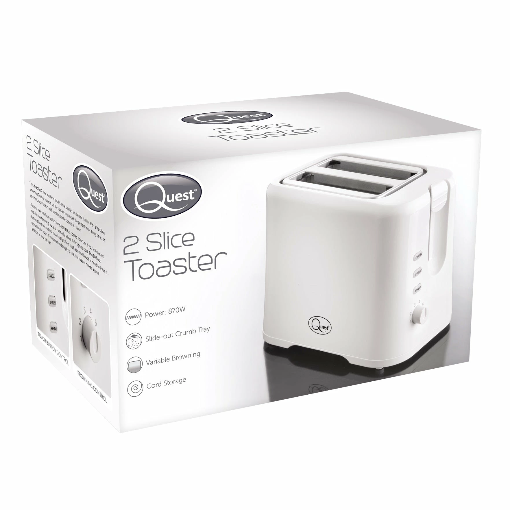 Quest 2 Slice Plastic Toaster - White - Image 5