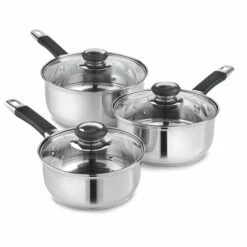 Lewis's Stainless Steel 3 Piece Pan Set With Silica Handles - Silver