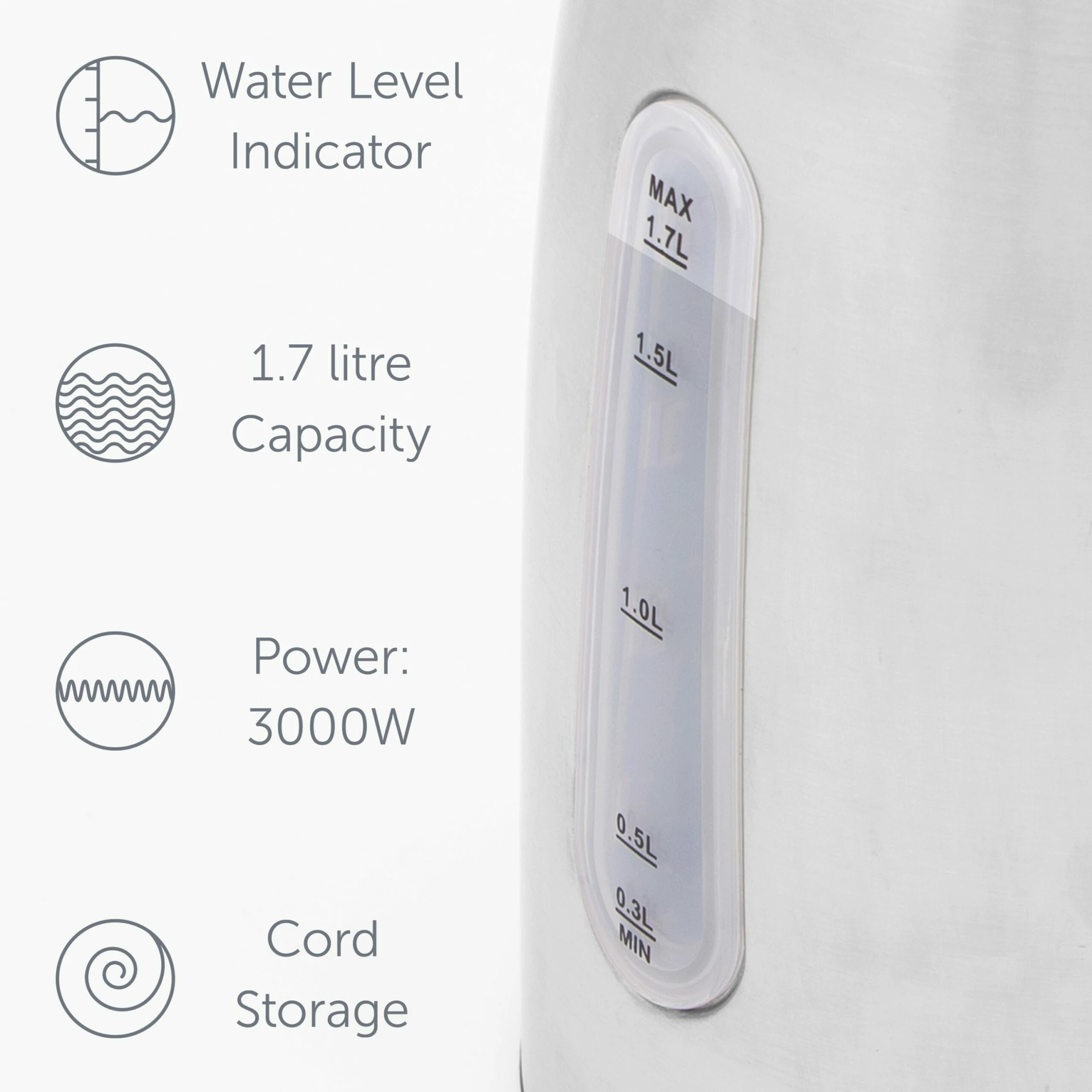 Quest 1.7L 3KW Stainless Steel Jug Kettle - Silver - Image 7