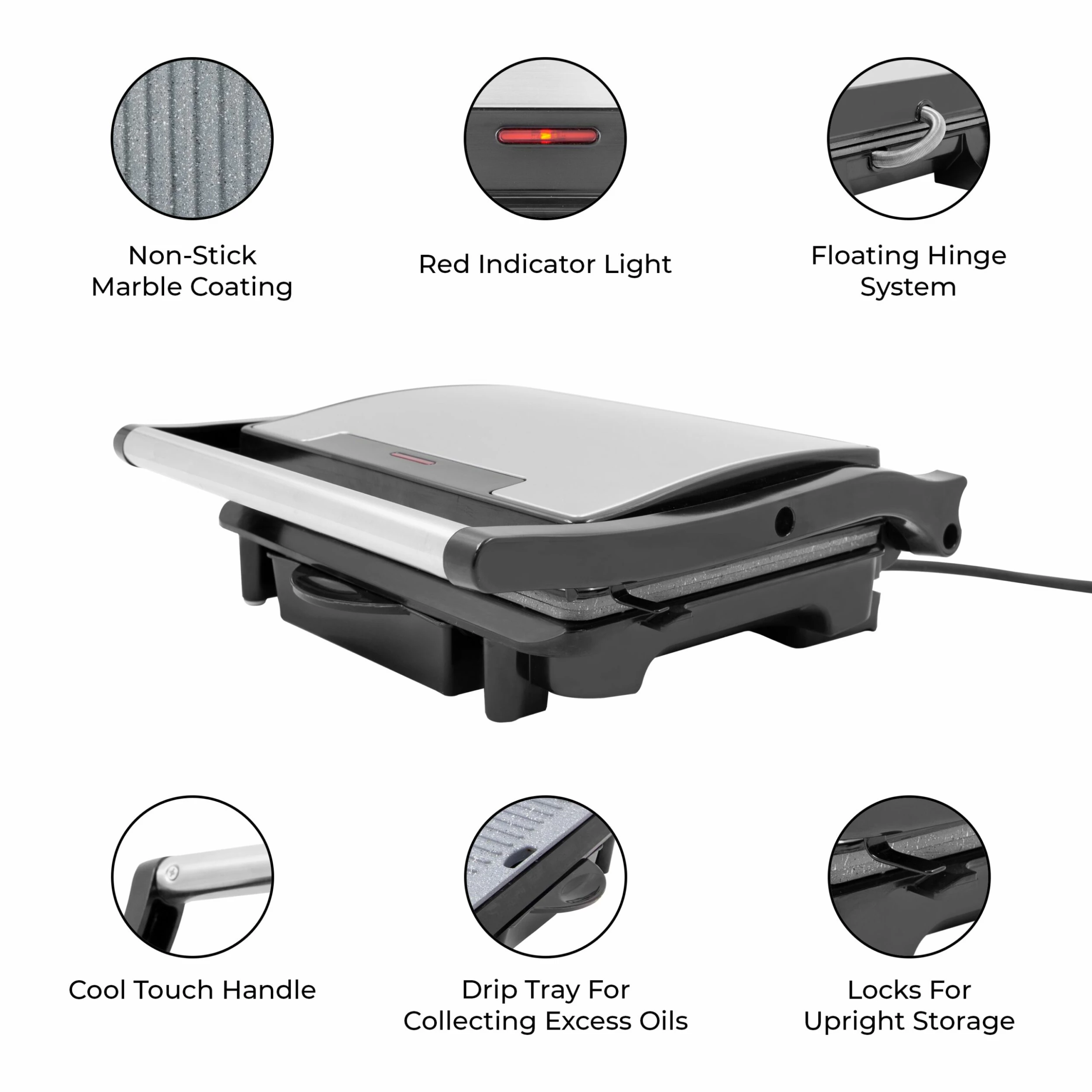 Quest Deluxe Health Grill & Panini Press Marble Coated - Silver - Image 3