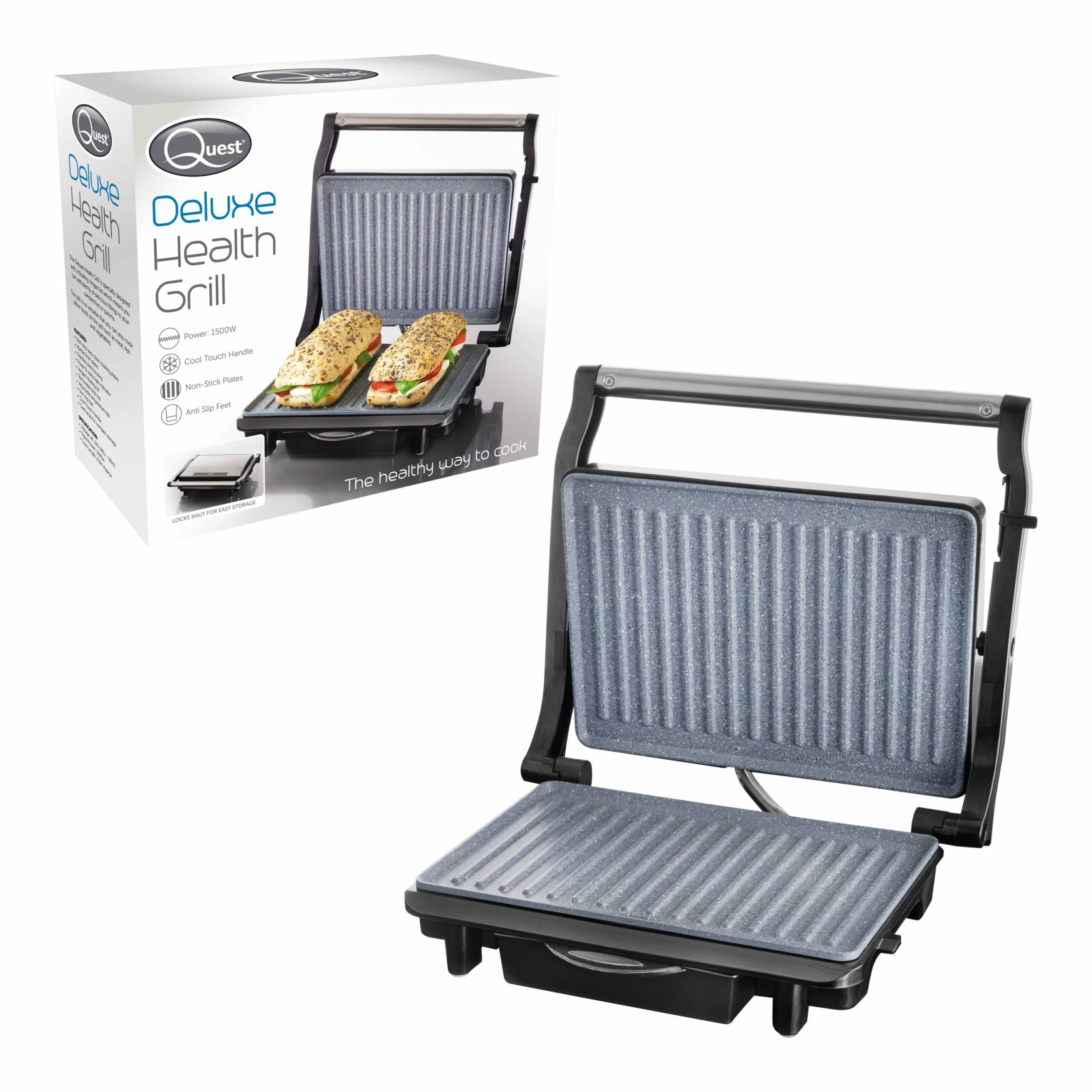 Quest Deluxe Health Grill & Panini Press Marble Coated - Silver - Image 7