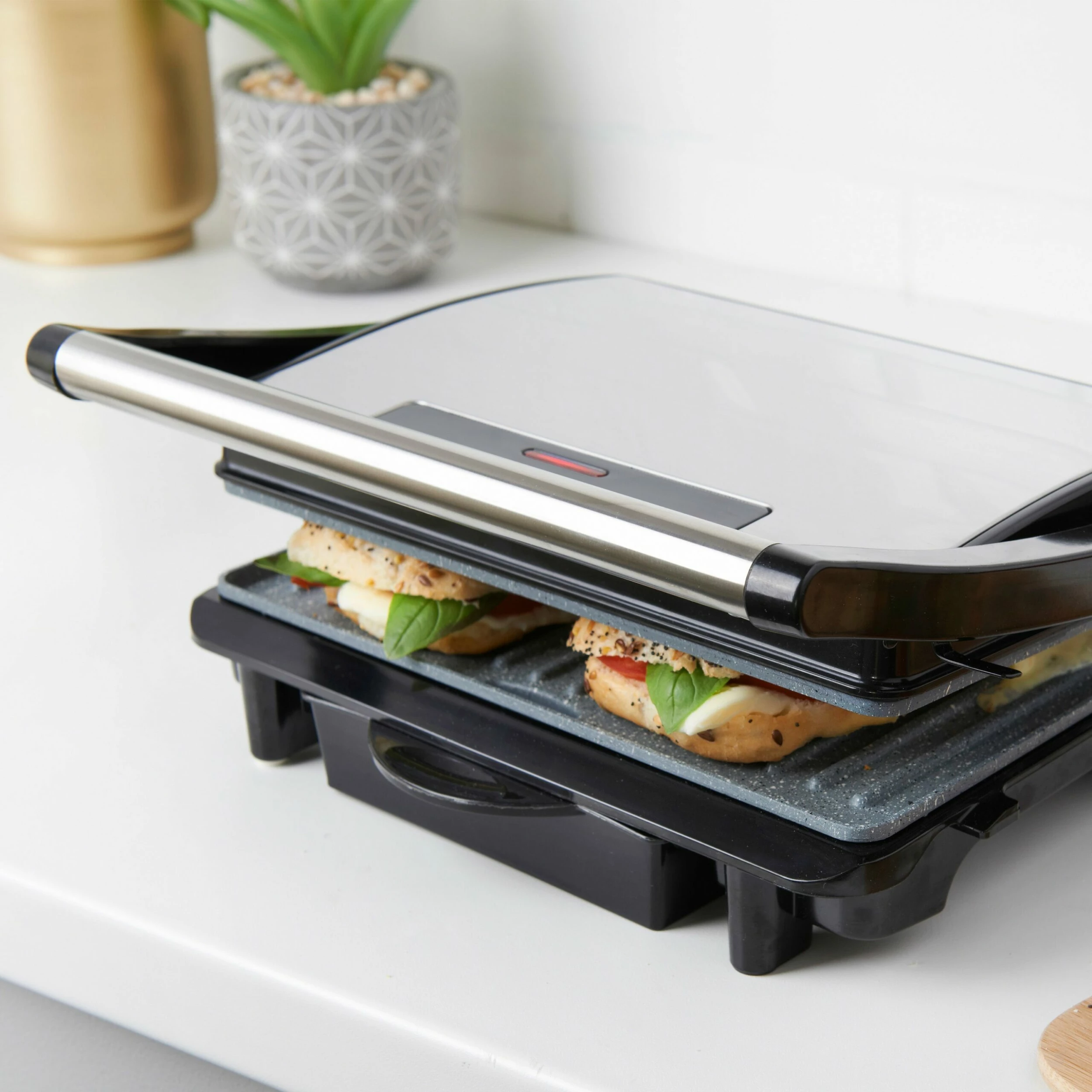 Quest Deluxe Health Grill & Panini Press Marble Coated - Silver - Image 11