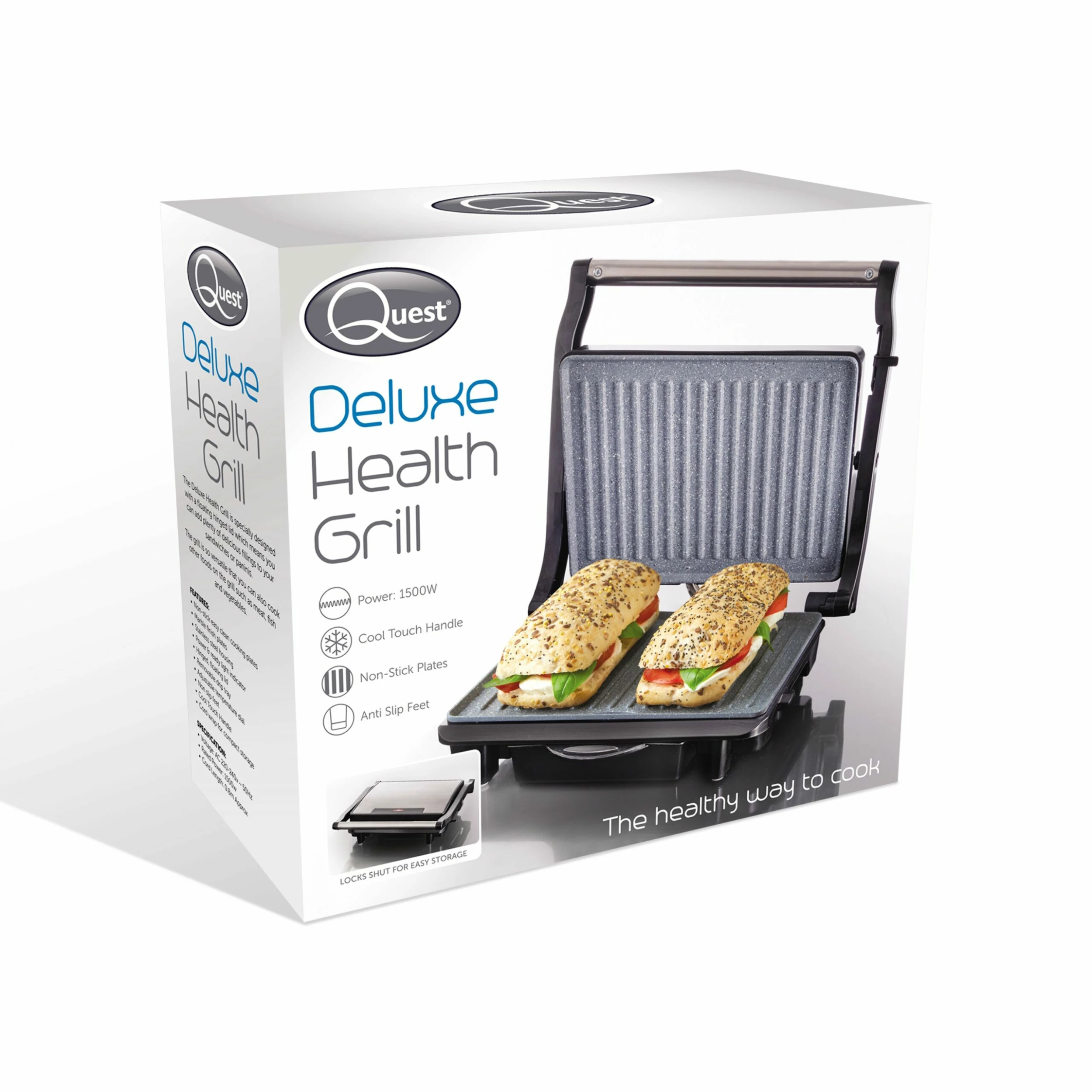 Quest Deluxe Health Grill & Panini Press Marble Coated - Silver - Image 12