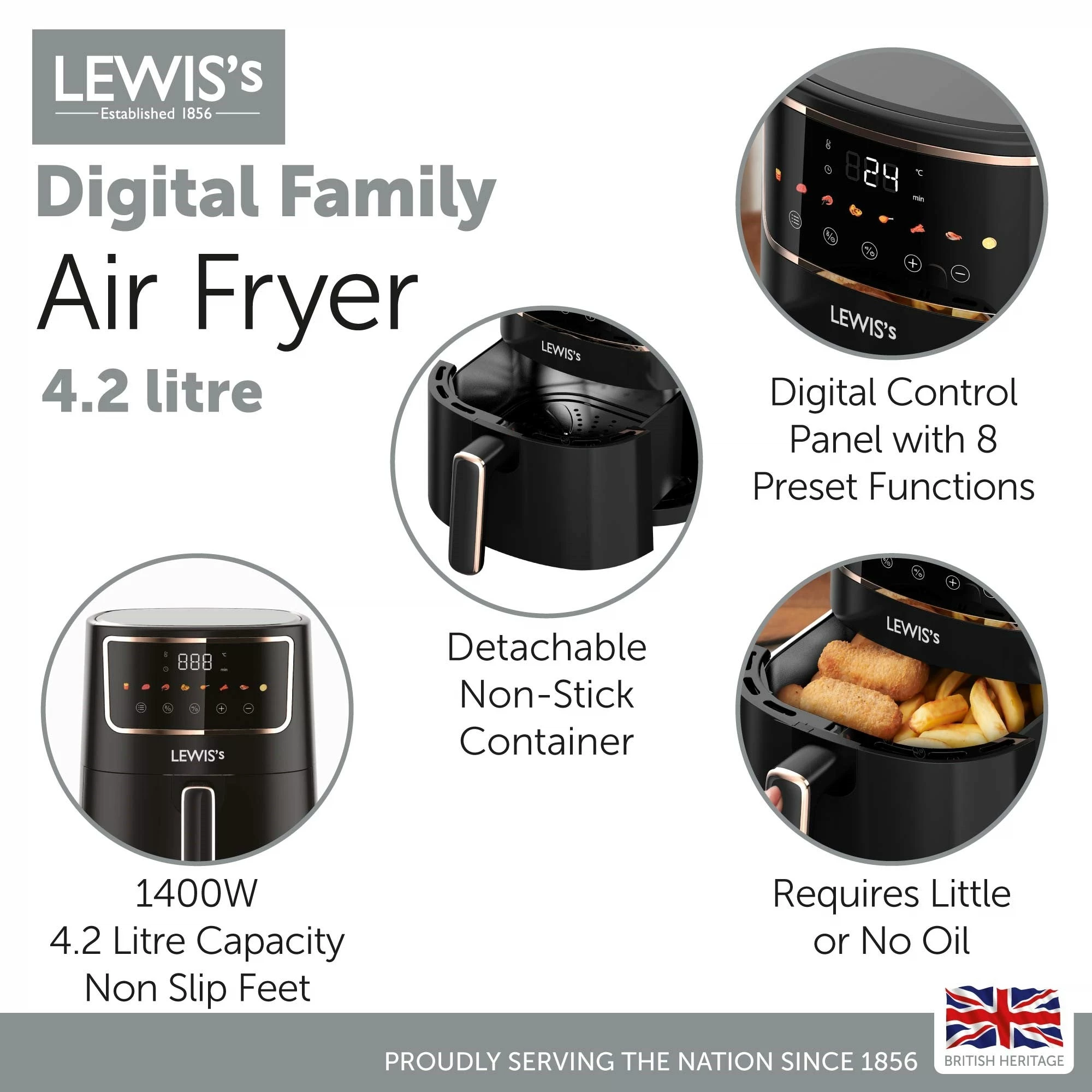 Lewis's Digital Family Air Fryer 4.2L - Image 3