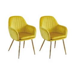 Lara Dining Chairs Ochre Yellow With Gold Legs - Set Of 2