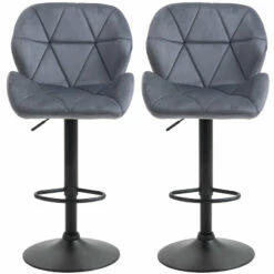 HOMCOM Adjustable Bar Stools Set Of 2 - Dark Grey