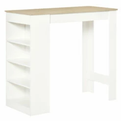 HOMCOM Kitchen Bar Table With Side Shelves - White & Oak