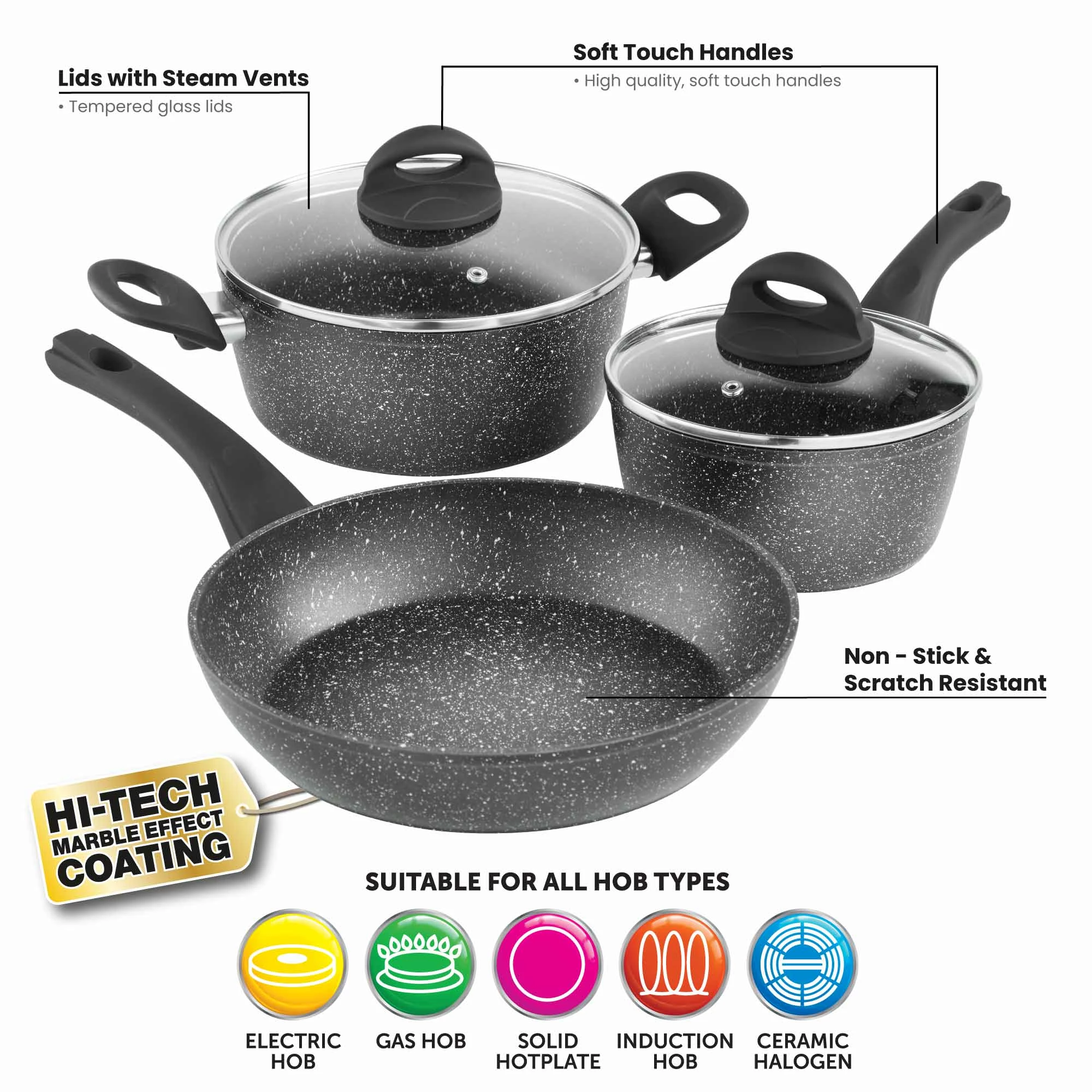 Lewis's Sovereign Stone Pan Set Home Living Kitchen Frying Cooking Pans - Image 2