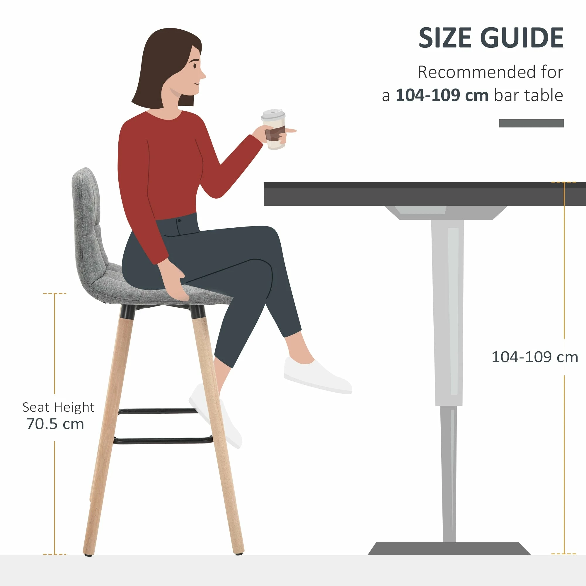 HOMCOM Bar Stool Set Of 2 Armless Button-Tufted Counter Height Bar Chairs With Wood Legs & Footrest, Grey - Image 10