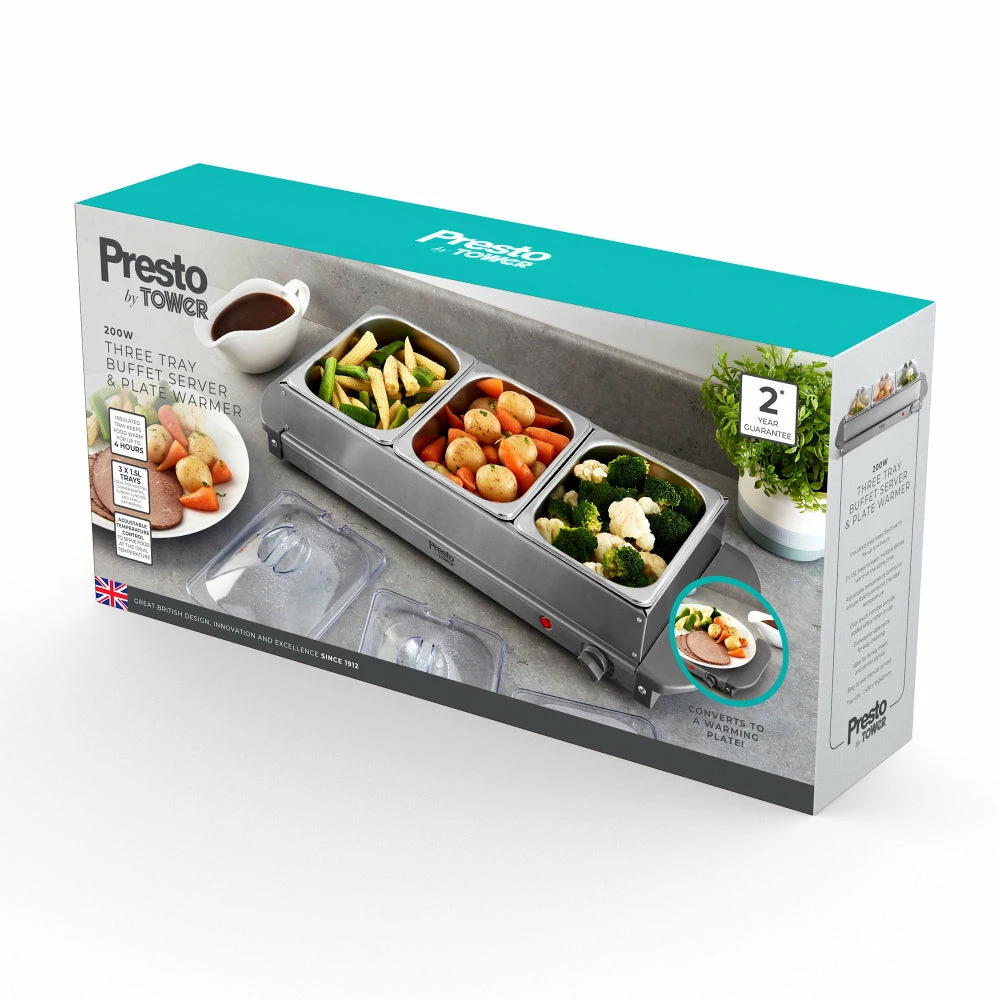 Tower Presto Buffet Server 3 Tray - Stainless Steel - Image 4
