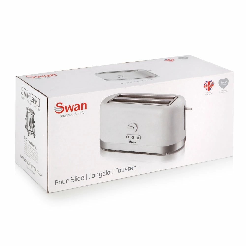 Swan Long Slot 4 Slice Toaster - White - Image 4